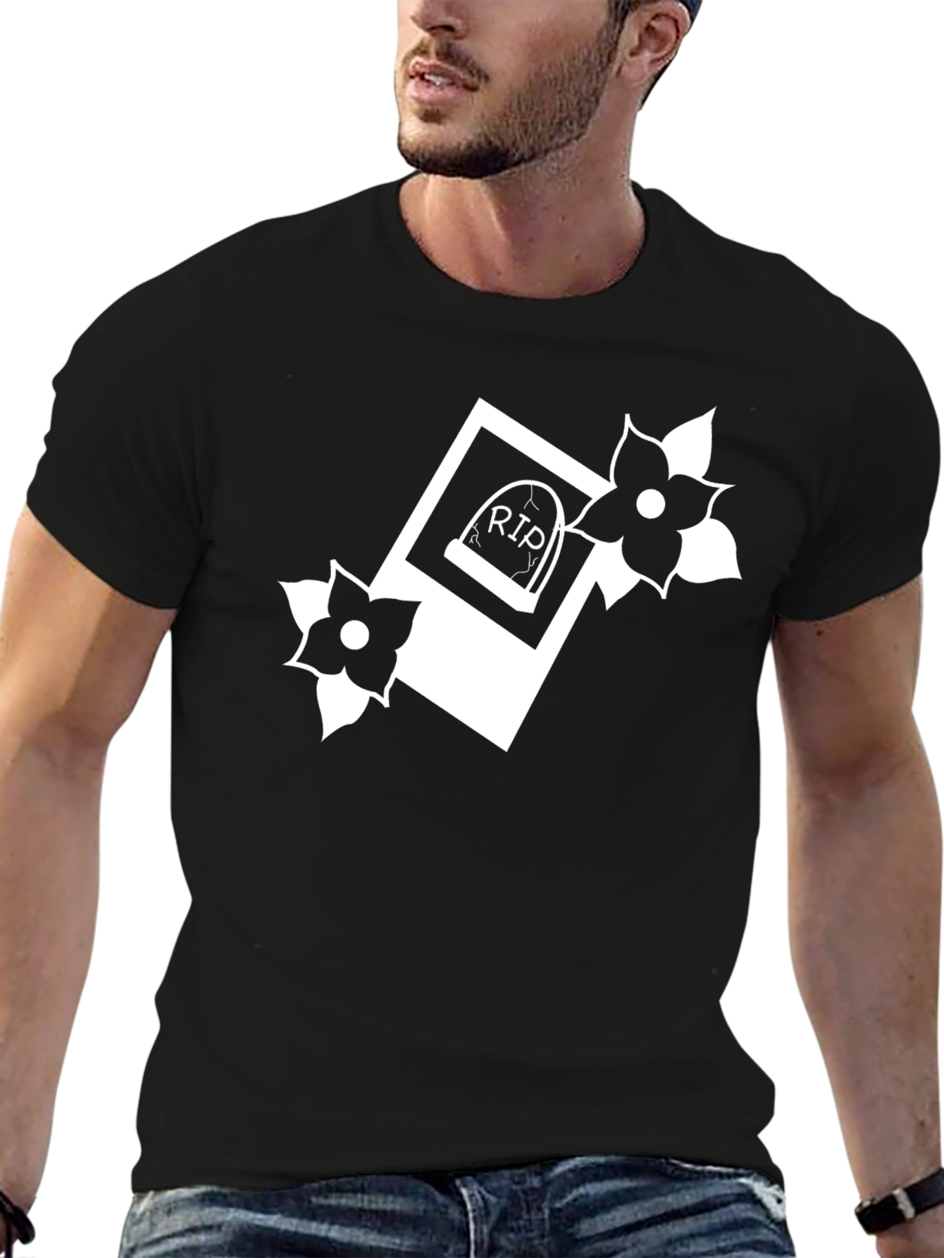 RIP Tombstone Floral Graphic T-Shirt