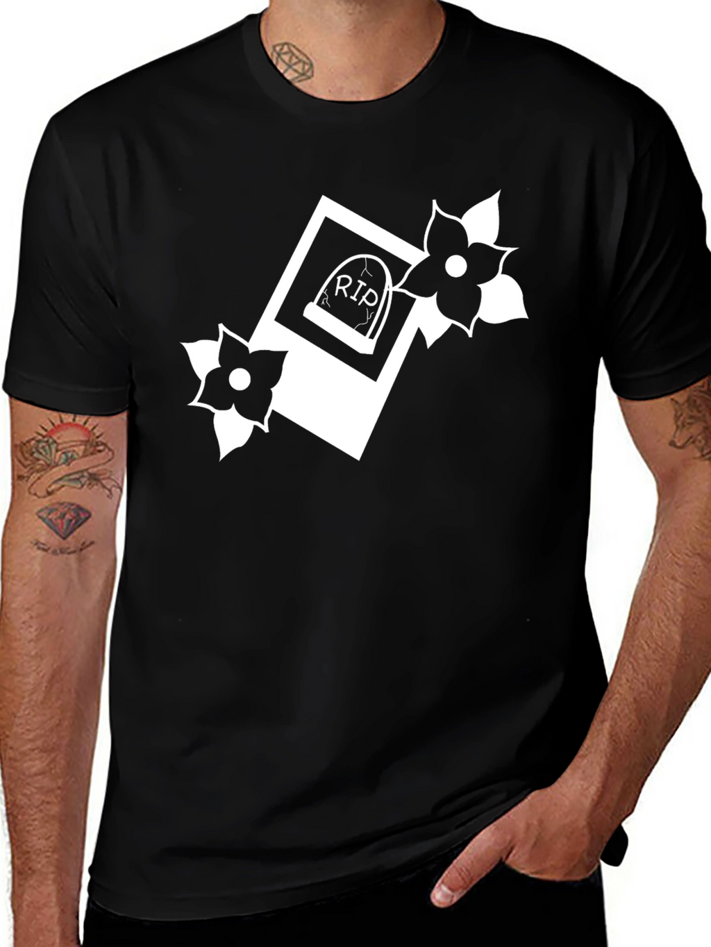 RIP Tombstone Floral Graphic T-Shirt