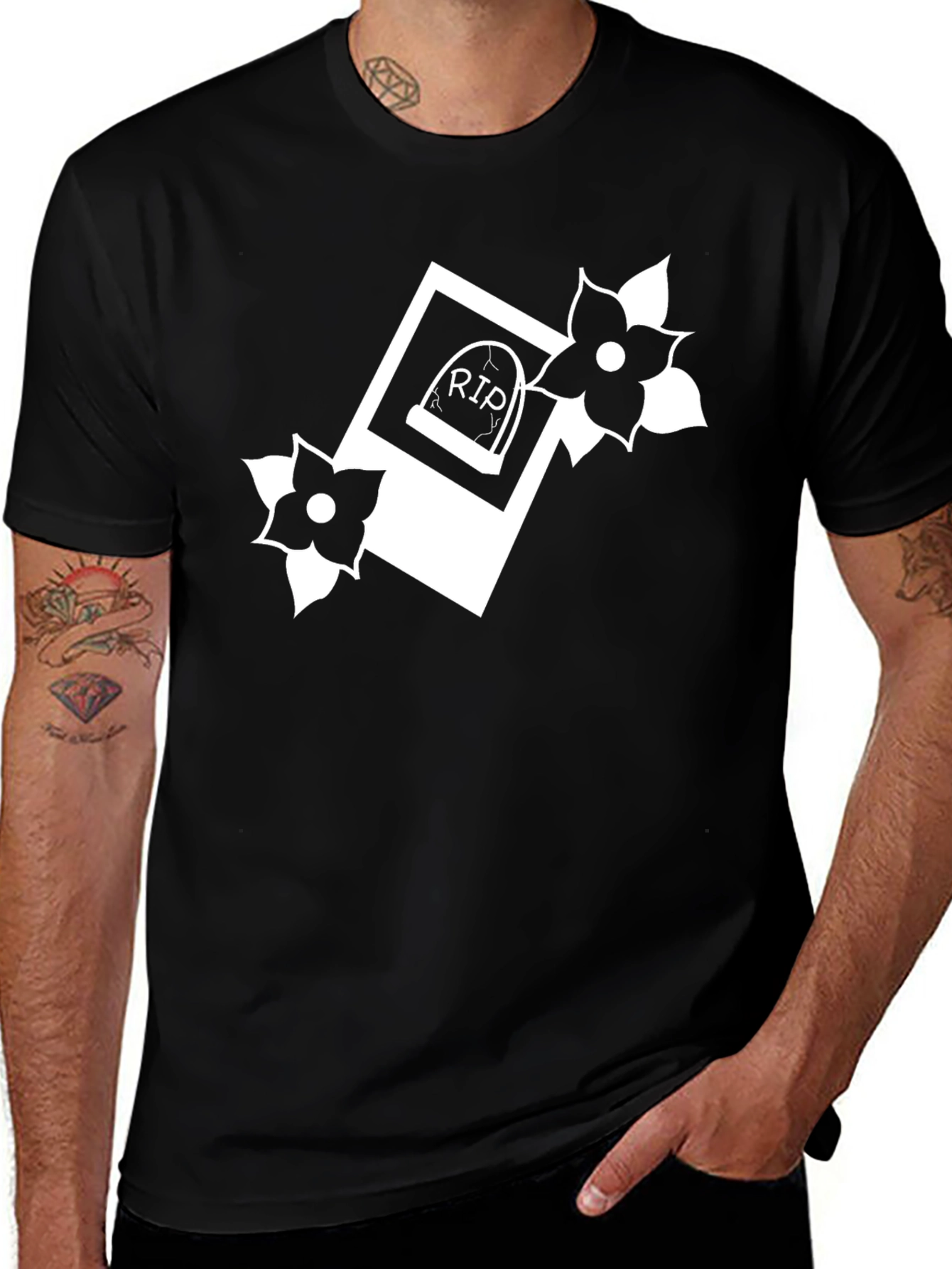 RIP Tombstone Floral Graphic T-Shirt