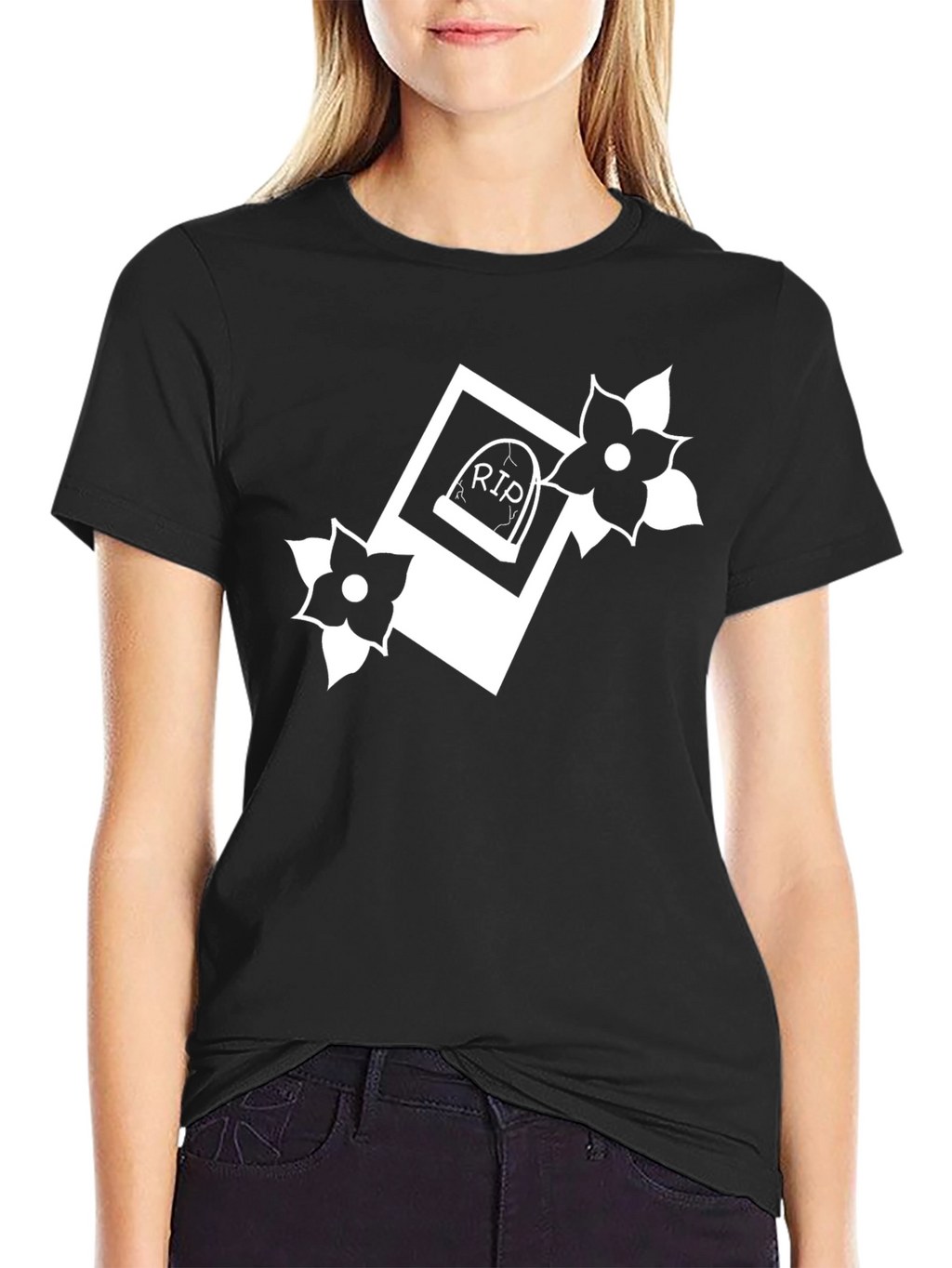 RIP Tombstone Floral Graphic T-Shirt