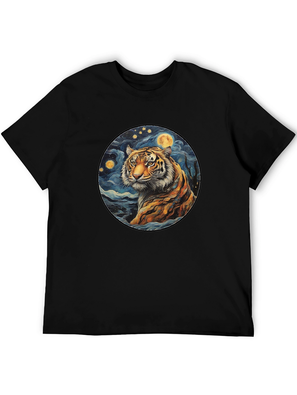 Tiger Starry Night Graphic Tee - Black Cotton
