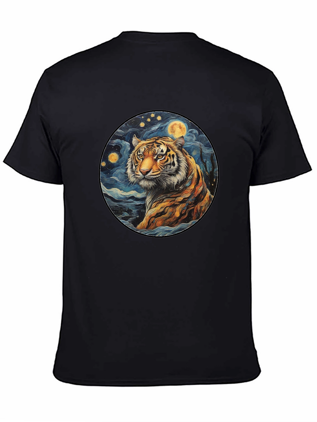Tiger Starry Night Graphic Tee - Black Cotton