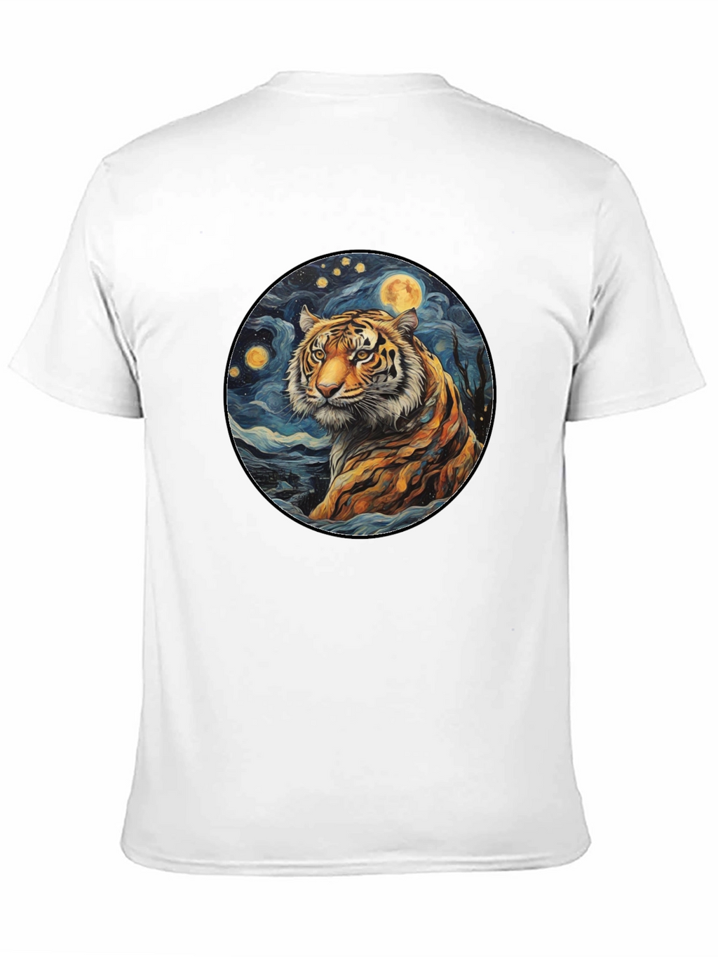 Tiger Starry Night Graphic Tee - Black Cotton