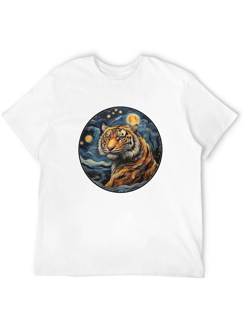 Tiger Starry Night Graphic Tee - Black Cotton