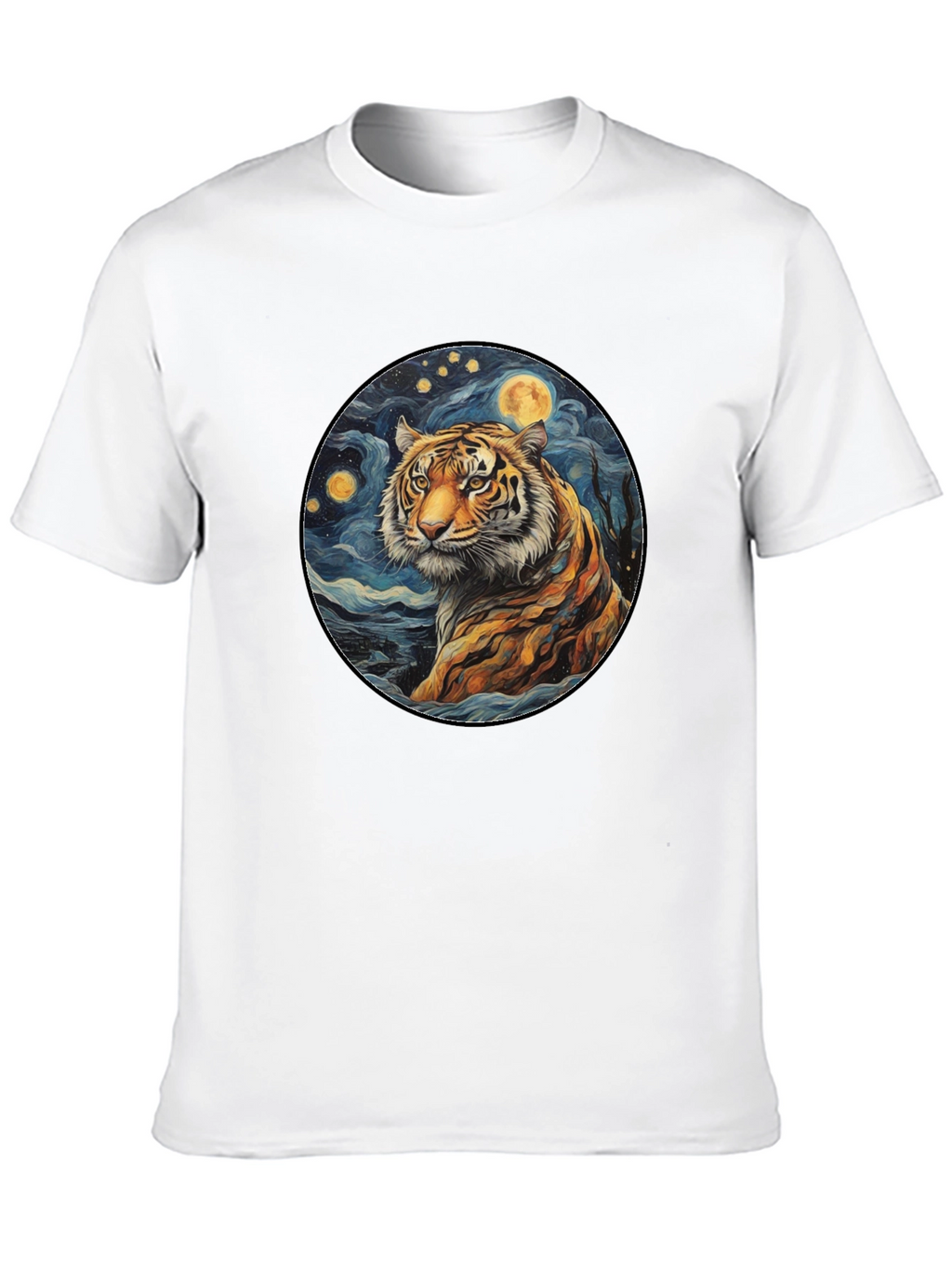 Tiger Starry Night Graphic Tee - Black Cotton
