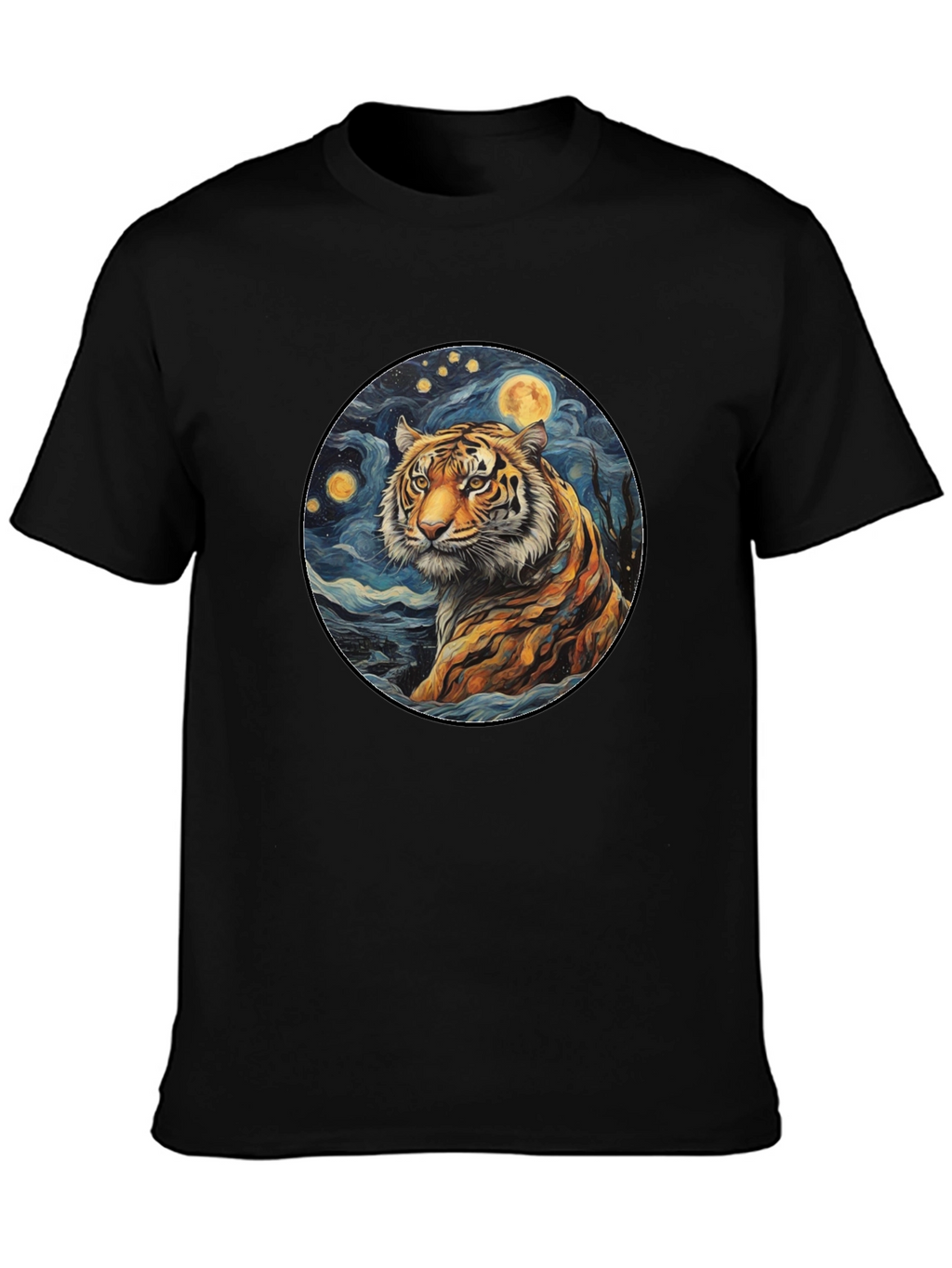 Tiger Starry Night Graphic Tee - Black Cotton