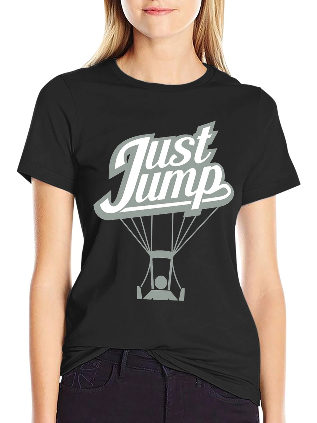 Just Jump Black Graphic Tee - Skydiving Design