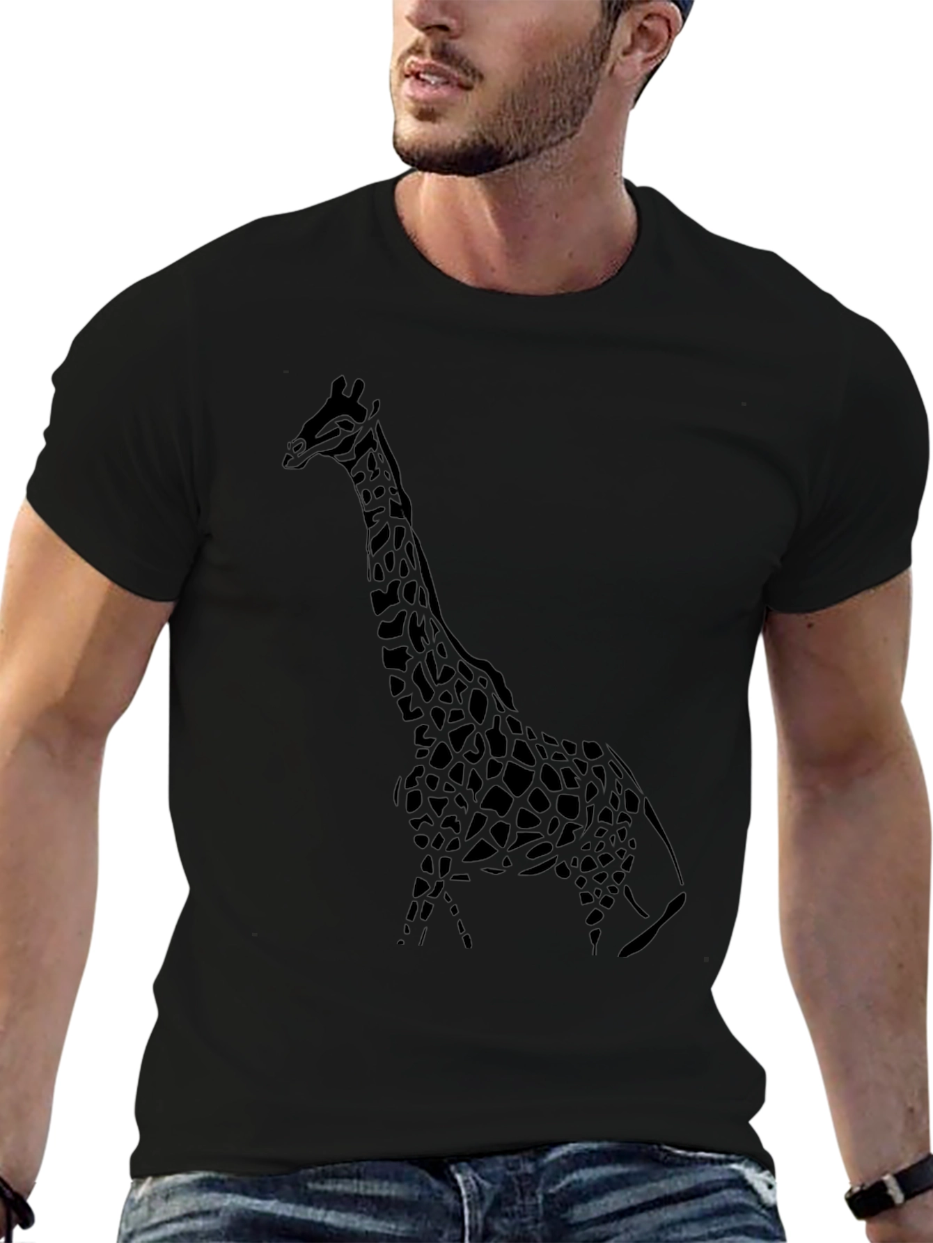 Mens Black Giraffe Graphic T-Shirt