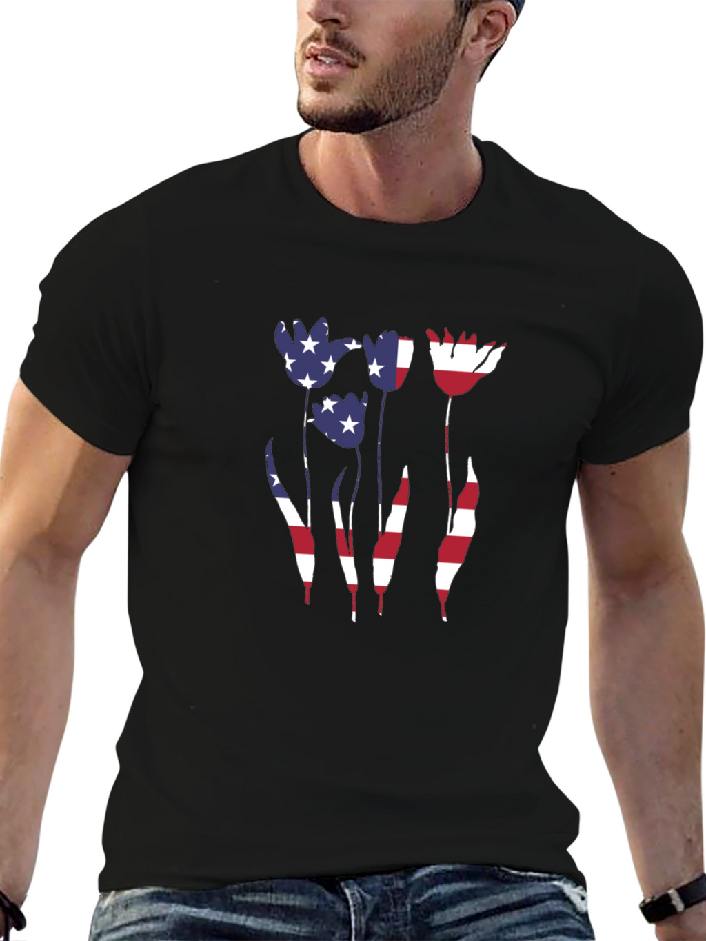 American Flag Tulip Graphic T-Shirt