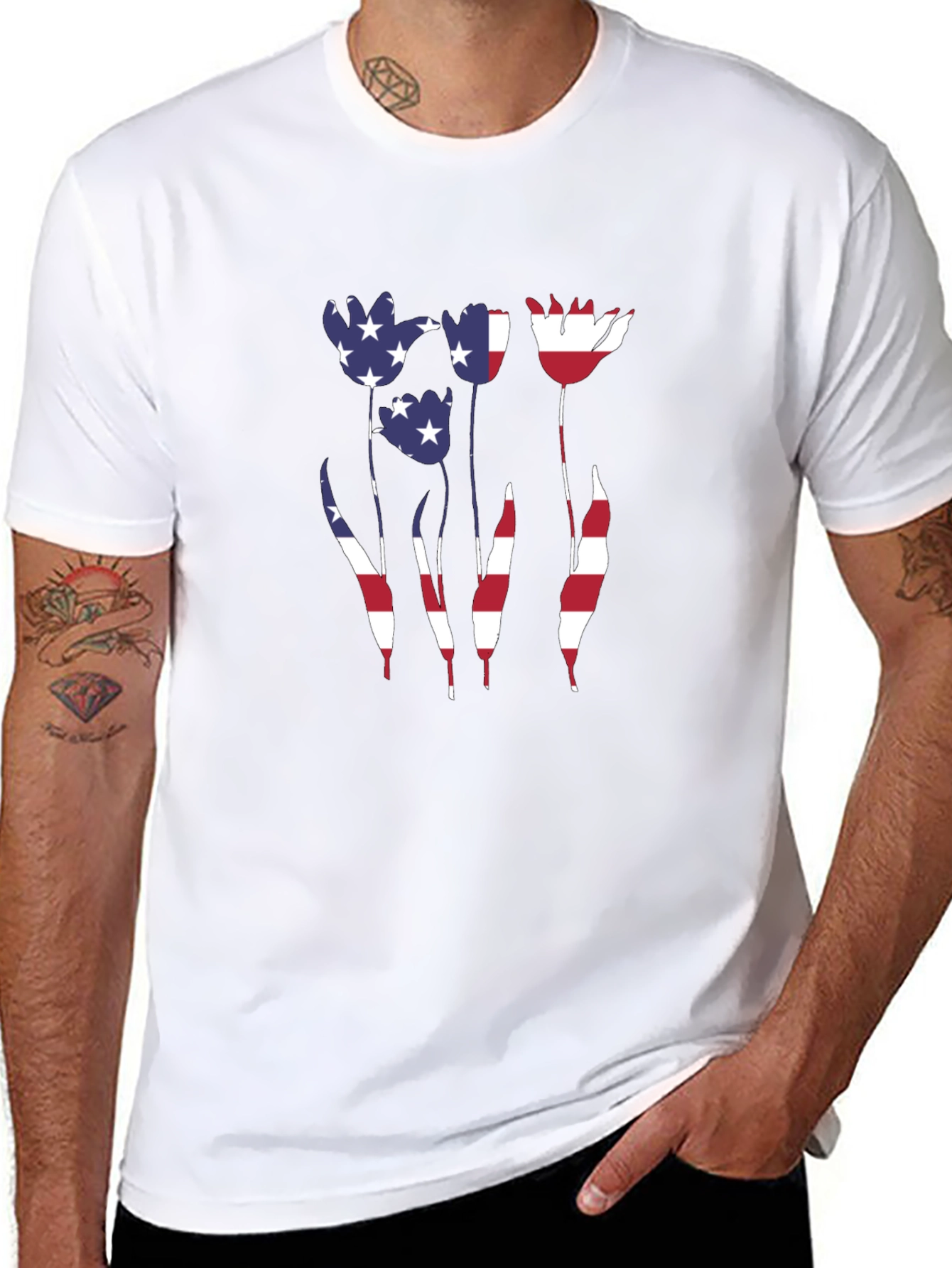 American Flag Tulip Graphic T-Shirt