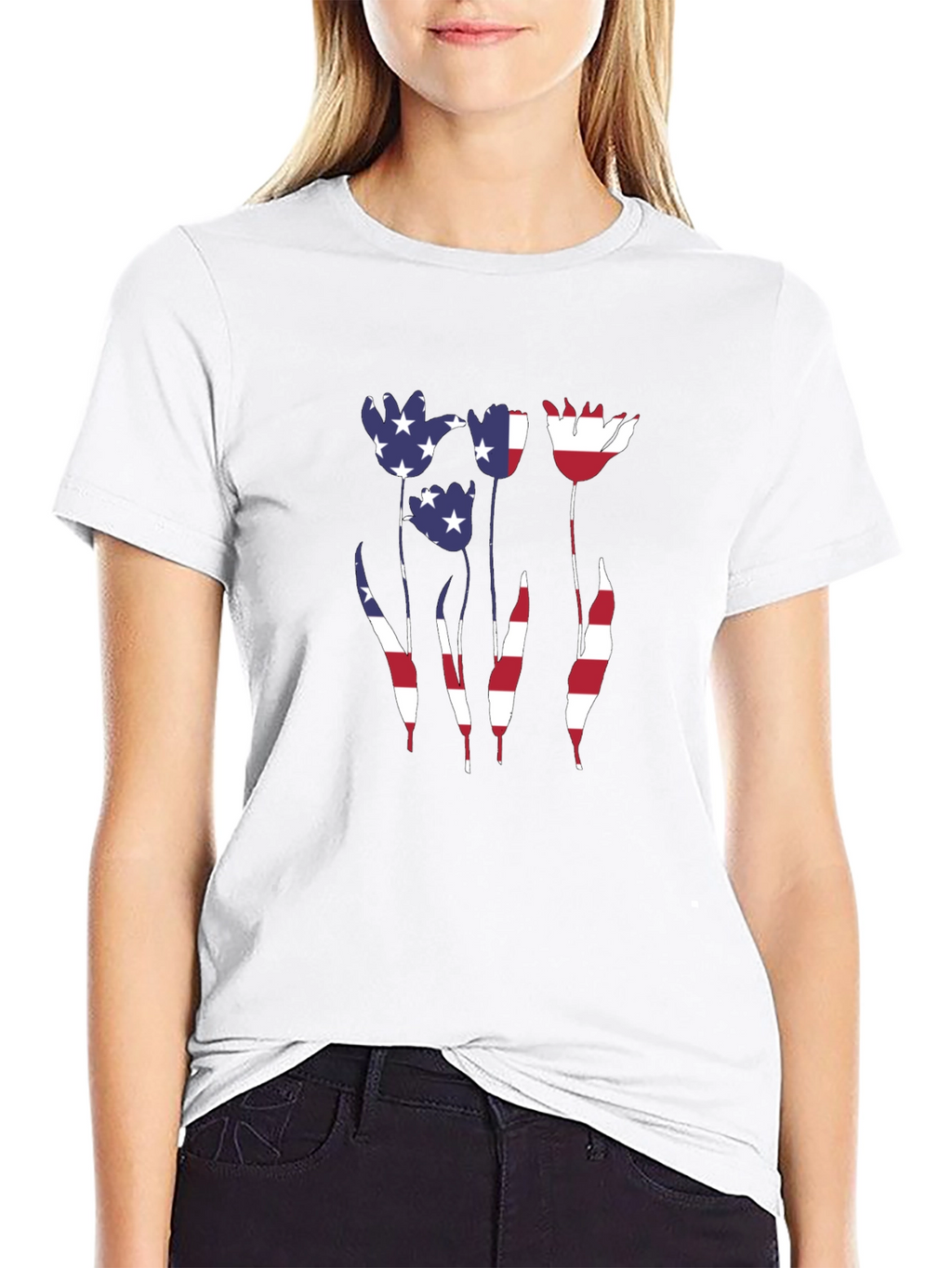 American Flag Tulip Graphic T-Shirt