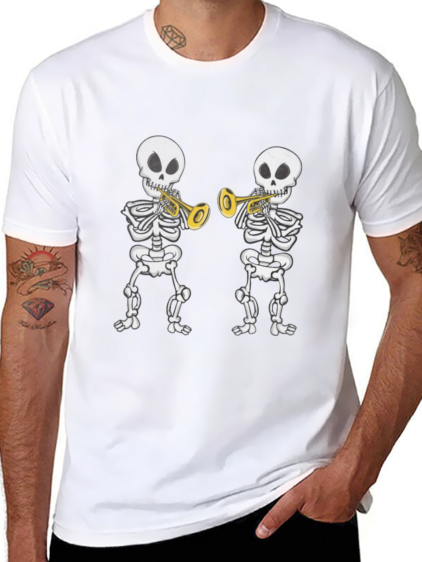 Skeleton Trumpet Player Black T-Shirt