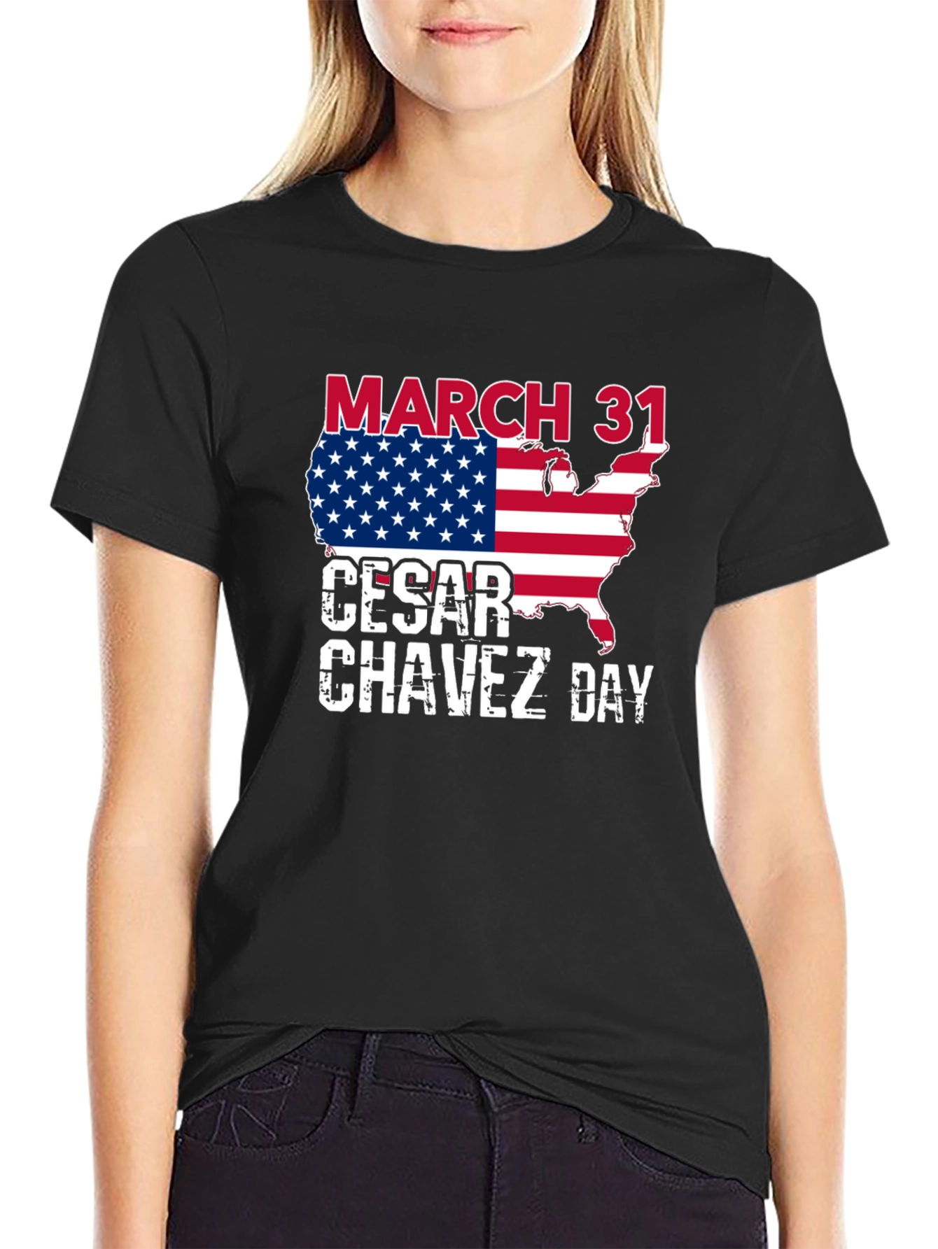 Cesar Chavez Day T-Shirt - March 31 - USA Flag