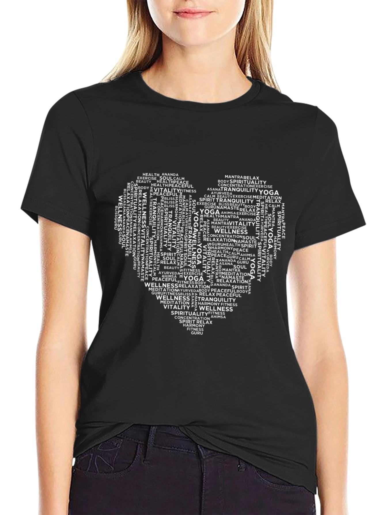 Yoga Heart Word Art Graphic T-Shirt