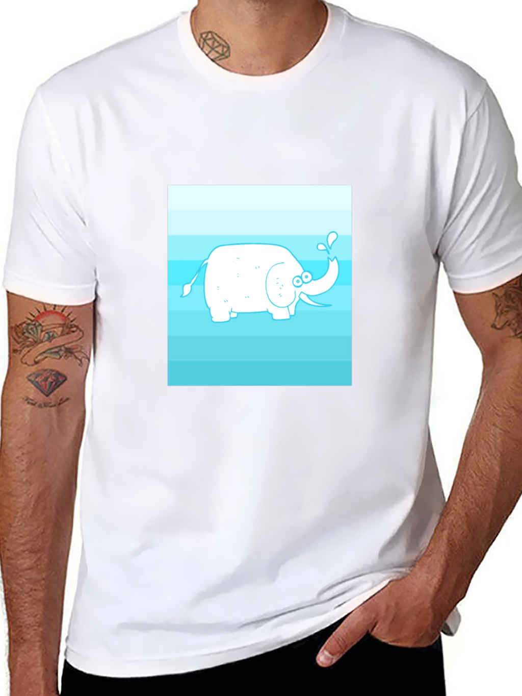 Cartoon Elephant Graphic Tee - Black Cotton Casual Shirt