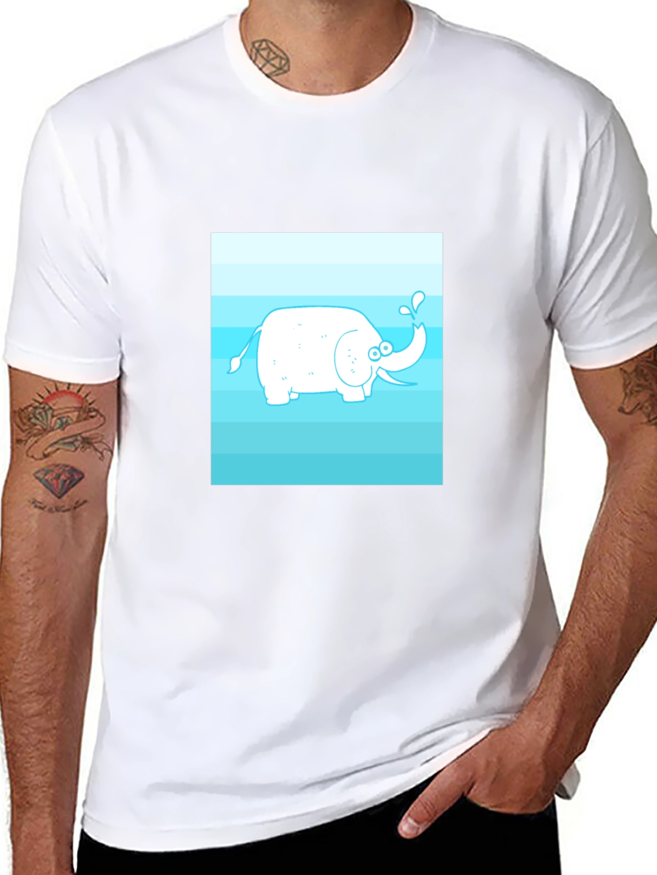 Cartoon Elephant Graphic Tee - Black Cotton Casual Shirt