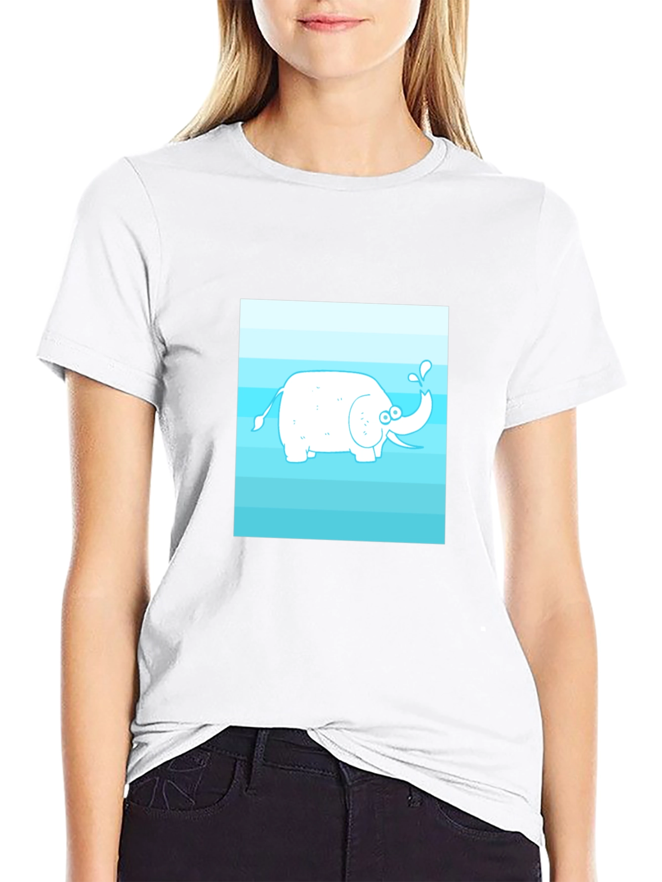 Cartoon Elephant Graphic Tee - Black Cotton Casual Shirt
