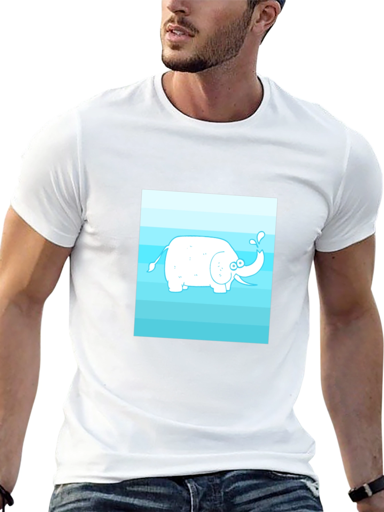 Cartoon Elephant Graphic Tee - Black Cotton Casual Shirt