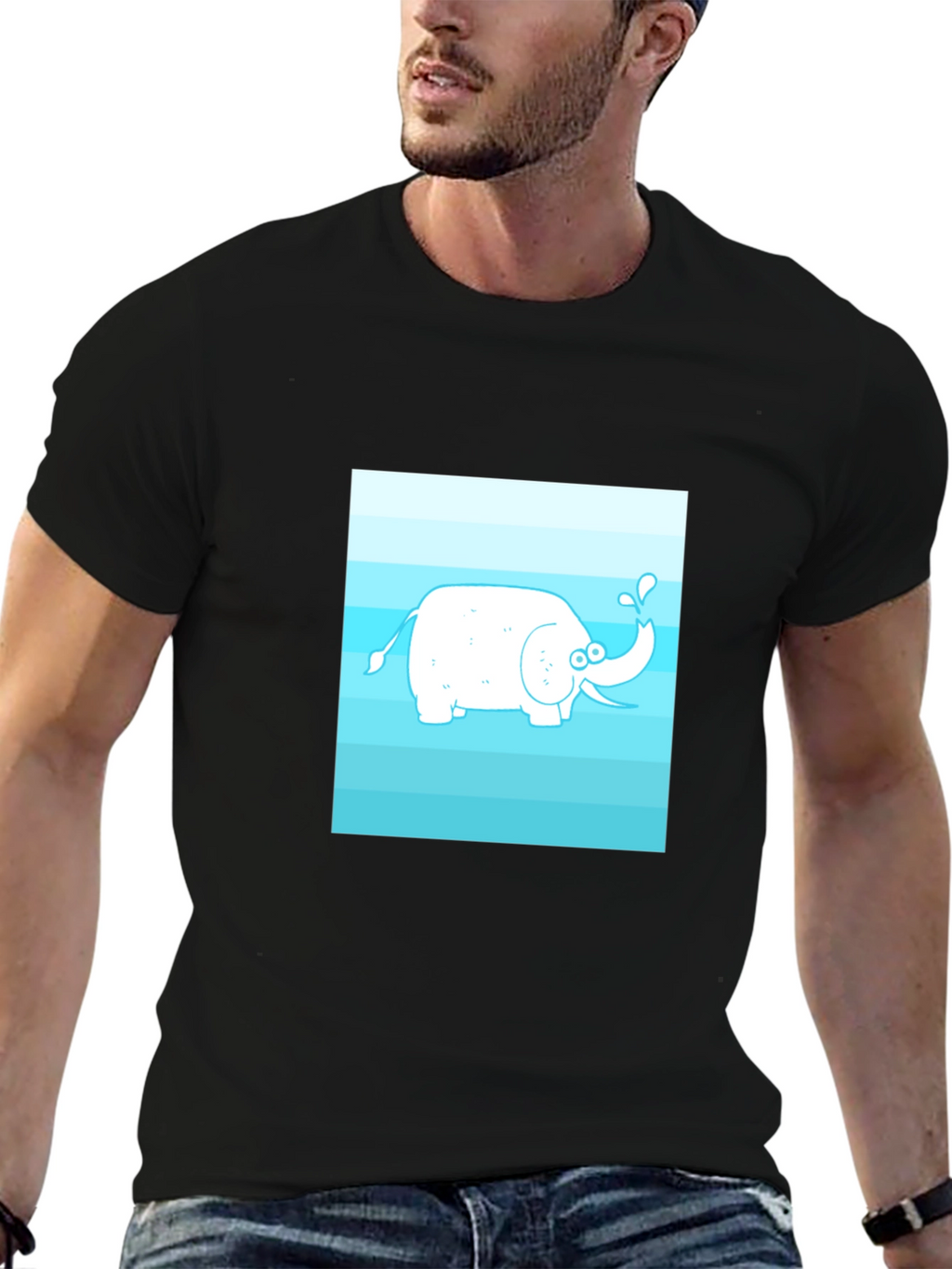 Cartoon Elephant Graphic Tee - Black Cotton Casual Shirt