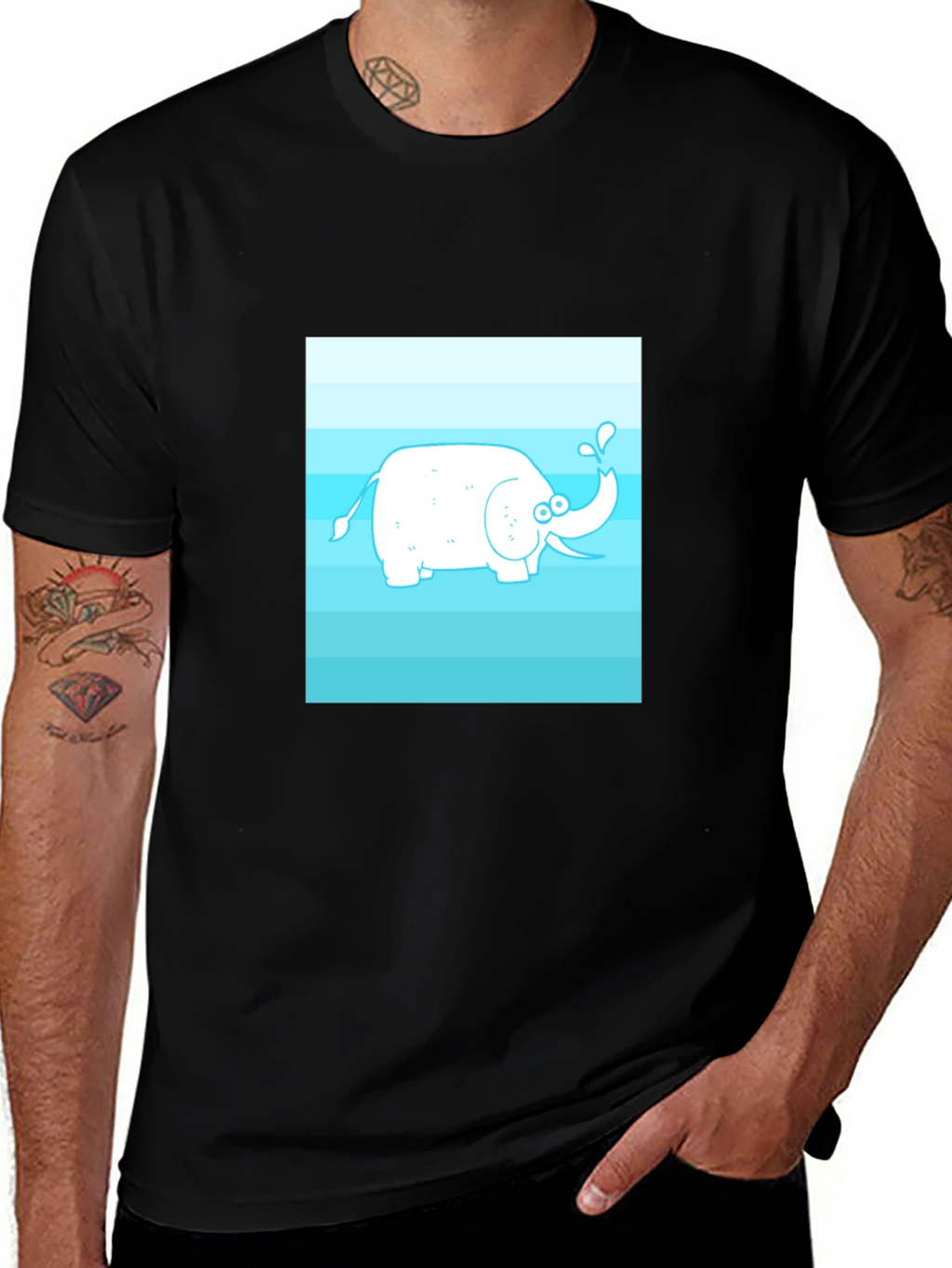 Cartoon Elephant Graphic Tee - Black Cotton Casual Shirt