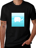 Cartoon Elephant Graphic Tee - Black Cotton Casual Shirt