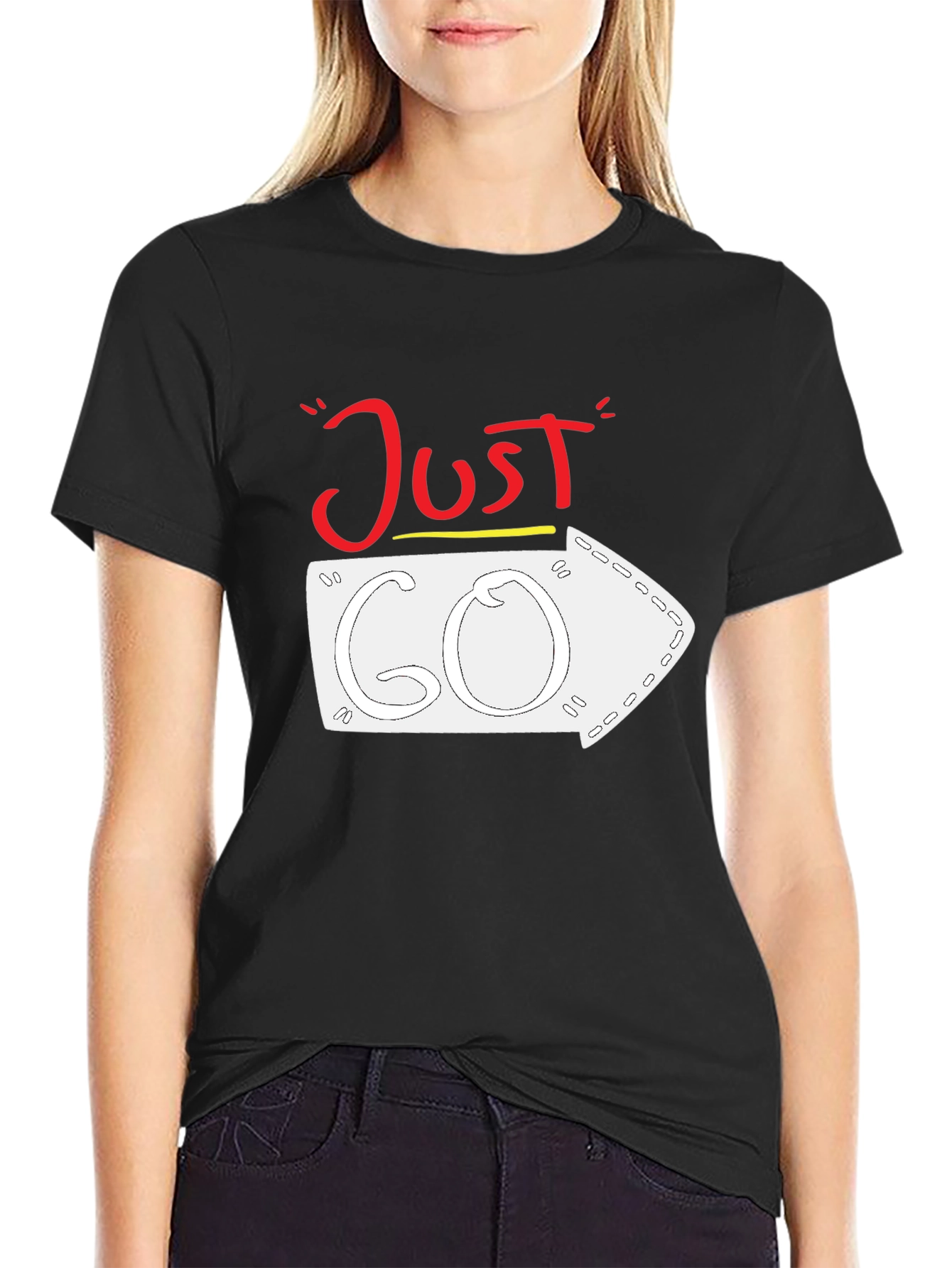 Just Go Arrow Graphic Tee - Black Cotton T-Shirt