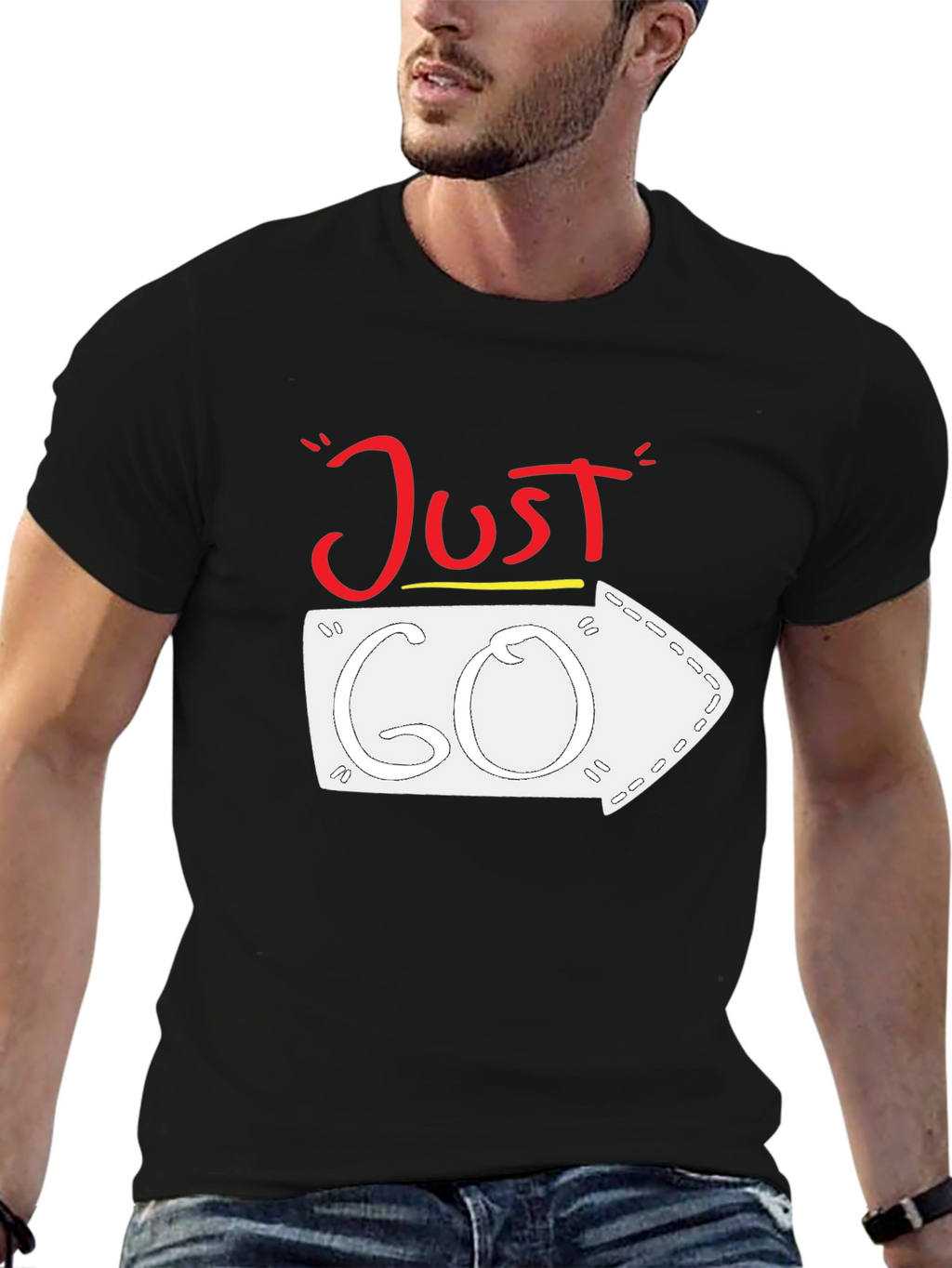 Just Go Arrow Graphic Tee - Black Cotton T-Shirt