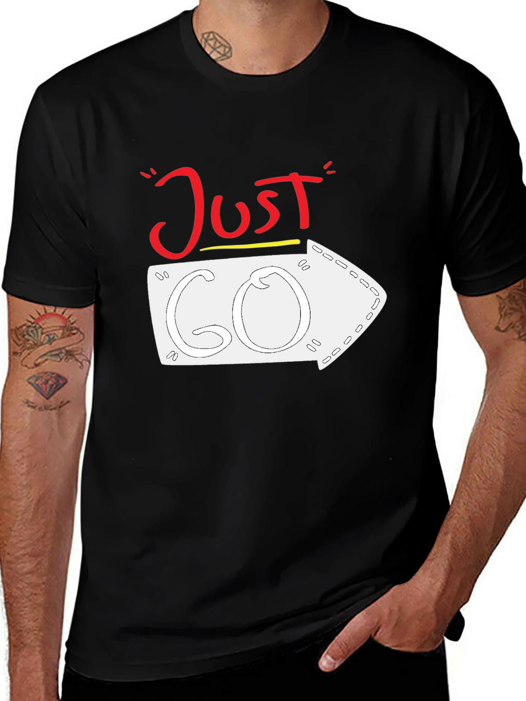 Just Go Arrow Graphic Tee - Black Cotton T-Shirt