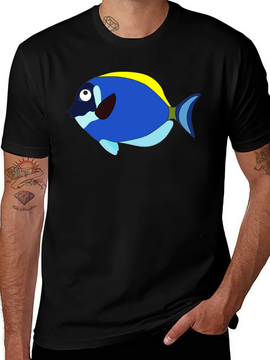Blue Tang Cartoon Graphic T-Shirt