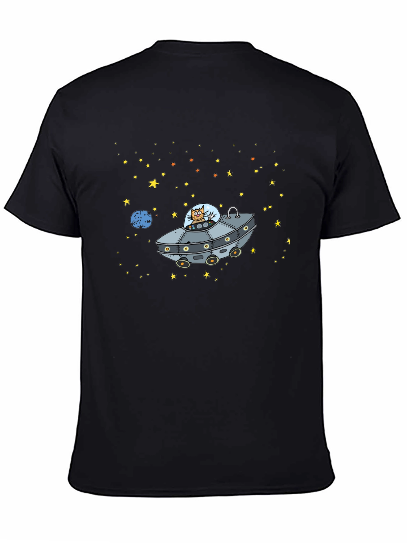 Space Cat UFO Graphic T-Shirt