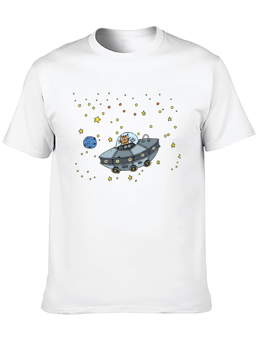 Space Cat UFO Graphic T-Shirt