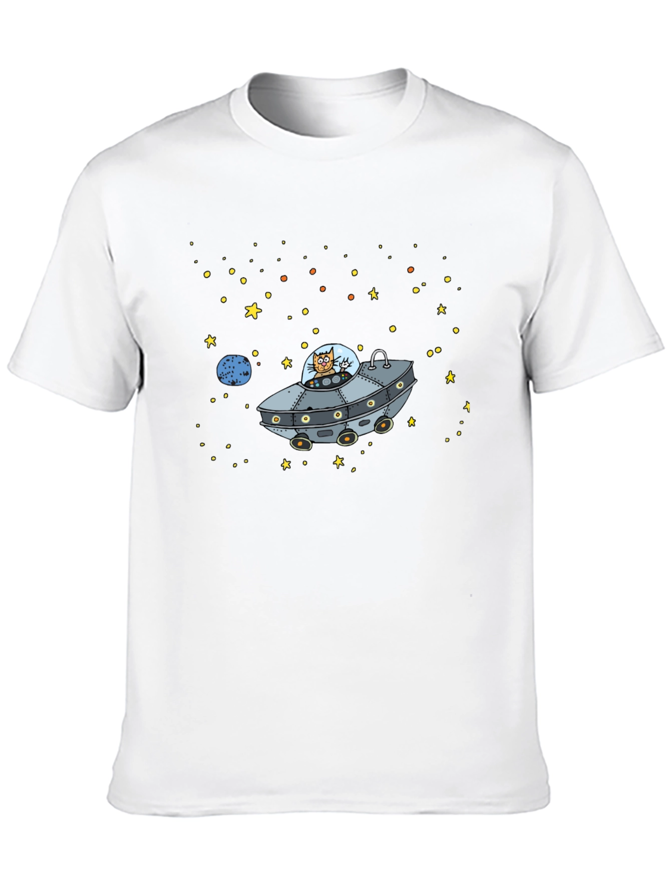Space Cat UFO Graphic T-Shirt