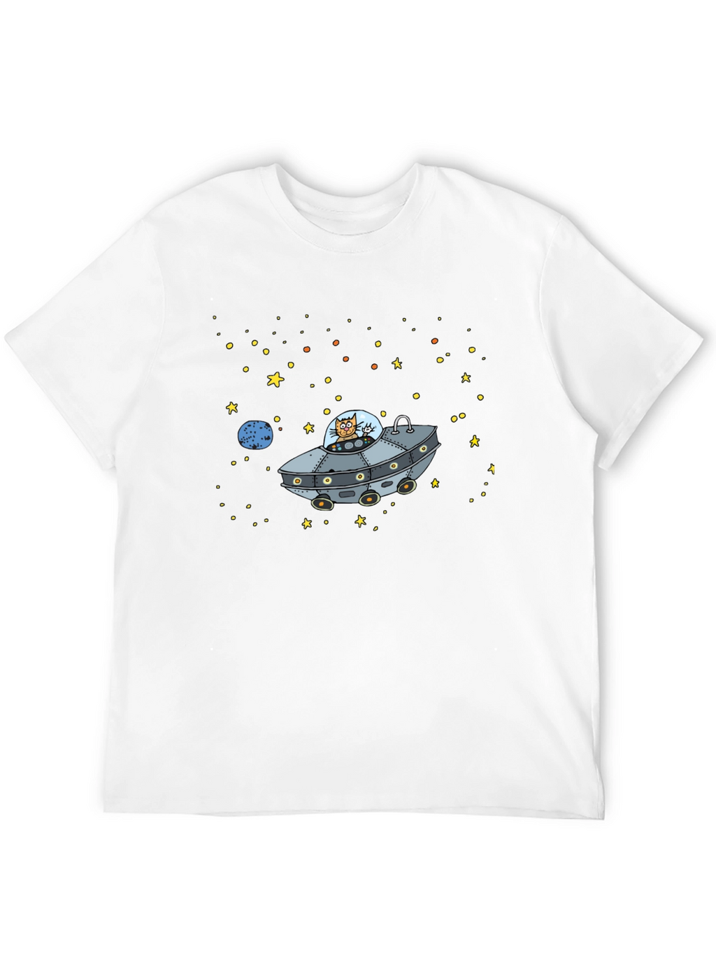 Space Cat UFO Graphic T-Shirt