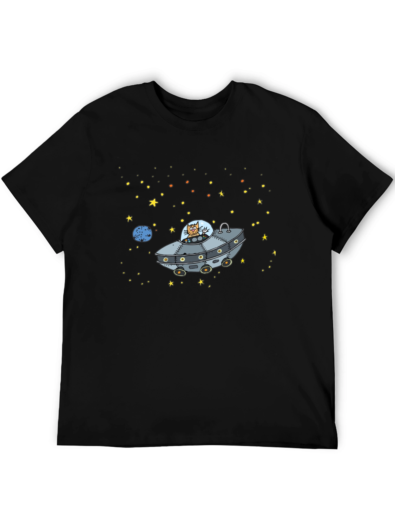 Space Cat UFO Graphic T-Shirt