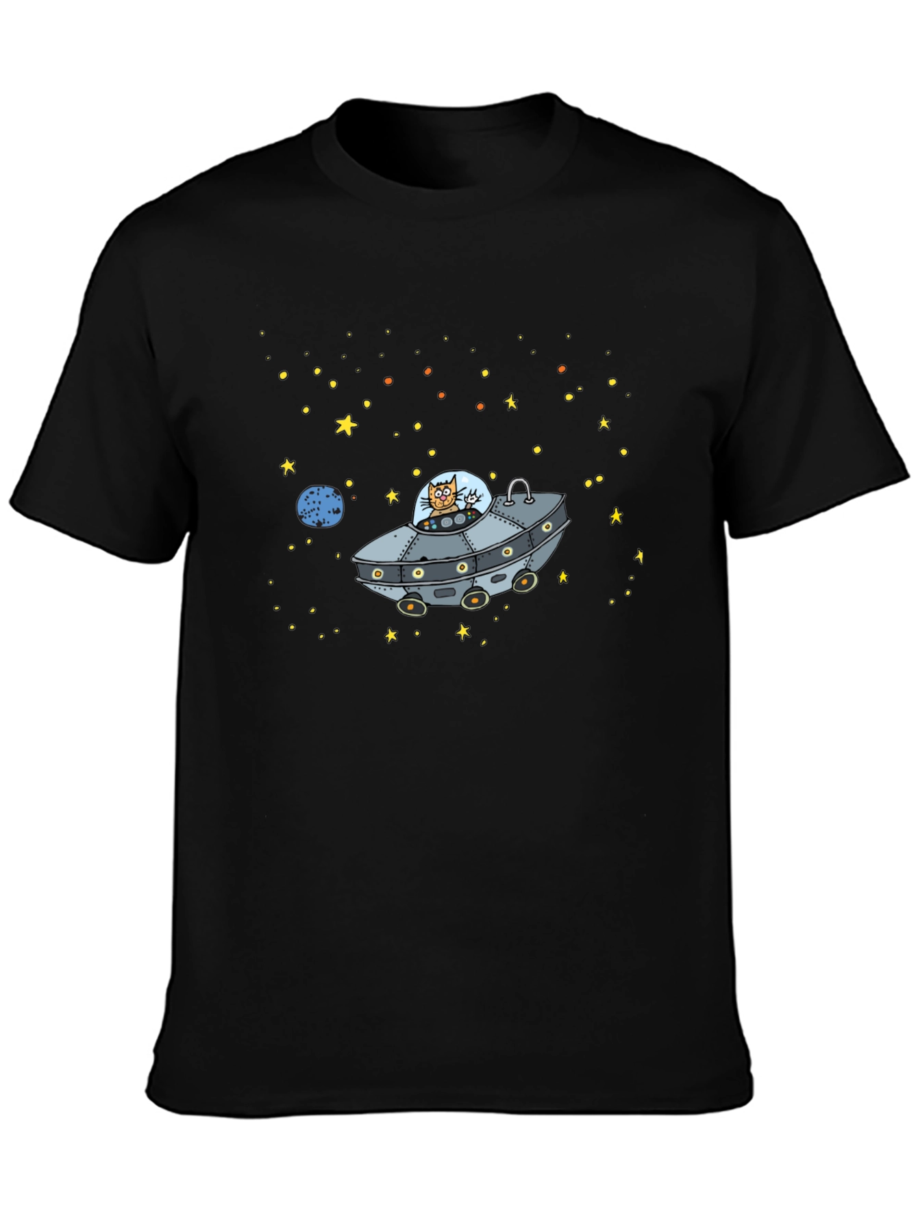 Space Cat UFO Graphic T-Shirt