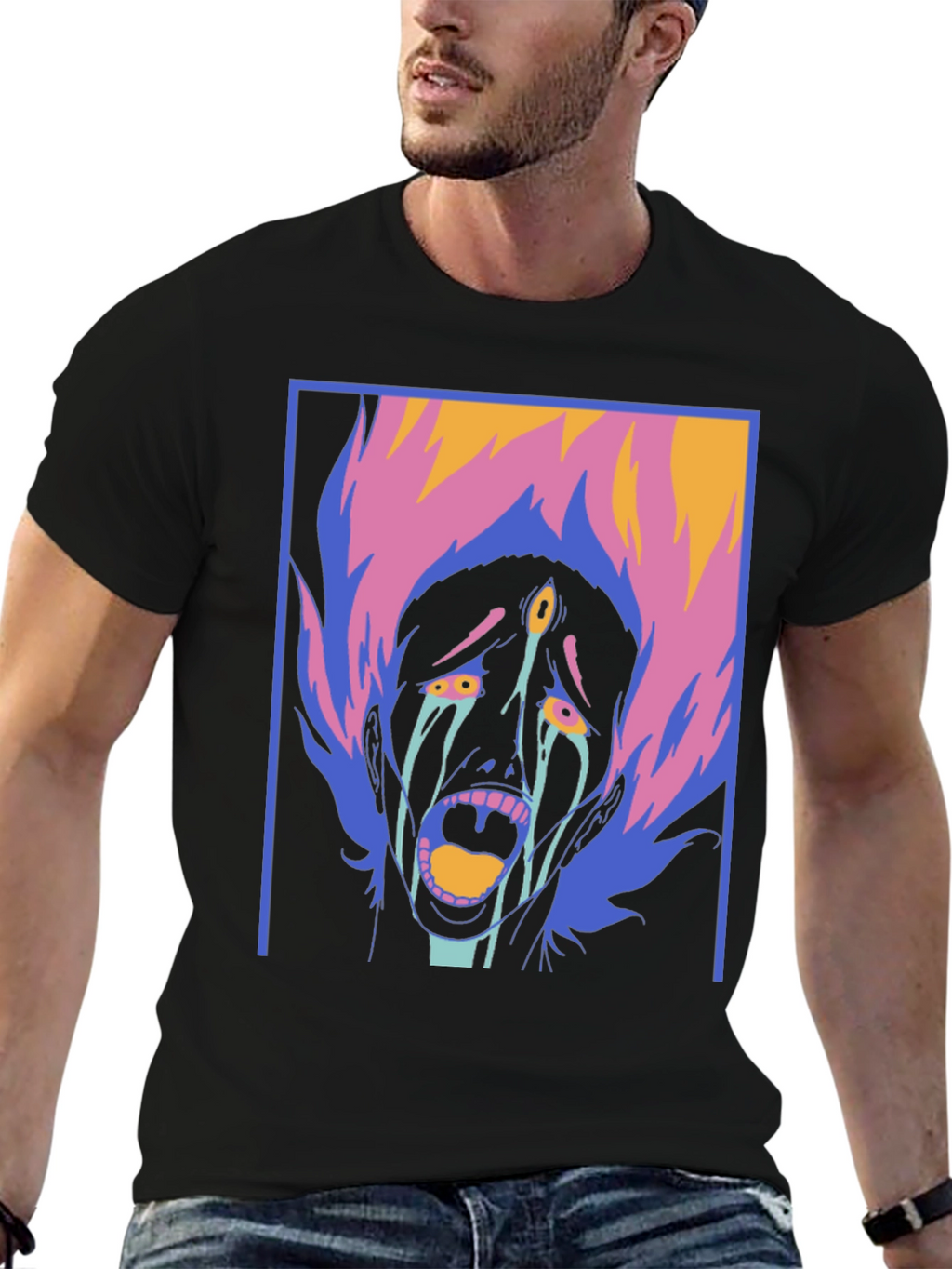 Graphic Print Tee - Screaming Face Design