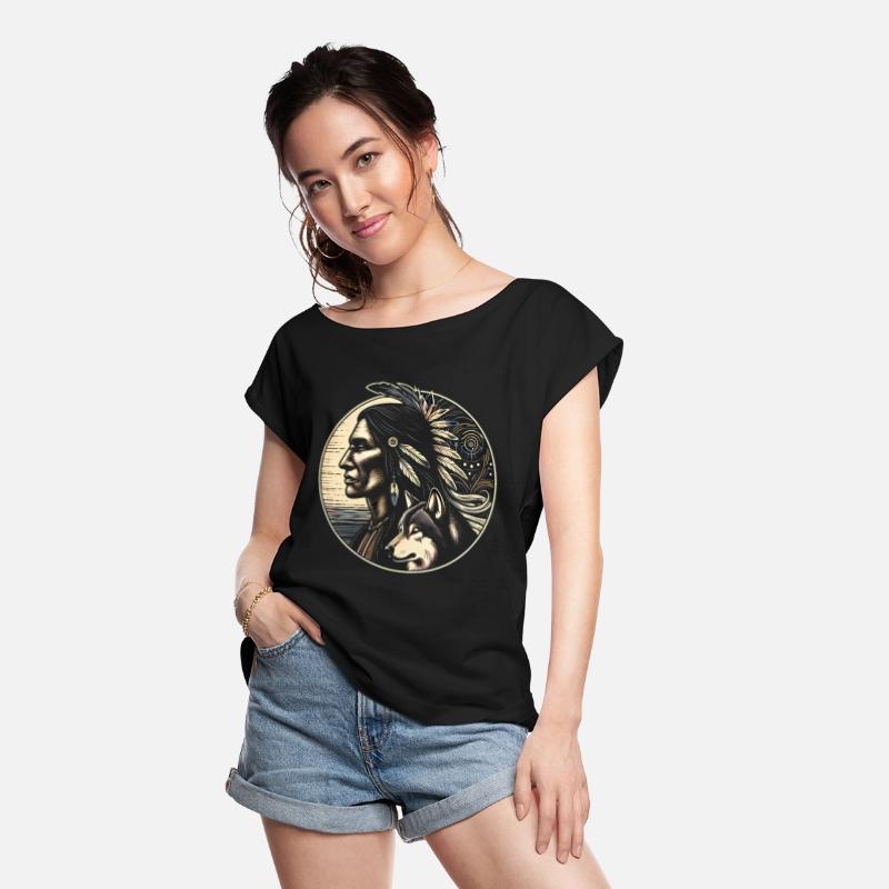 Native American with Wolf Nature Warrior Design