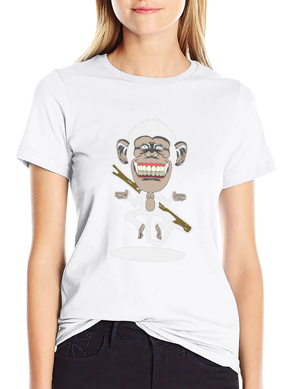 Cartoon Monkey Graphic Tee - Black