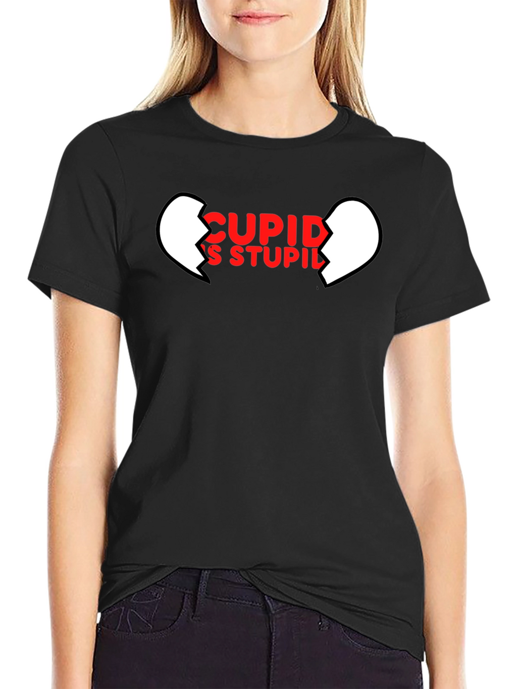 Cupids Stupid Black T-Shirt - Broken Heart Graphic