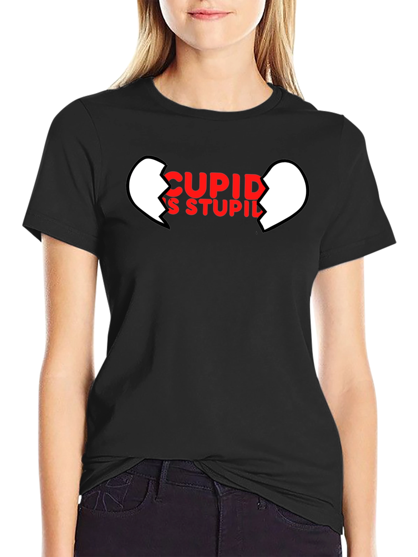 Cupids Stupid Black T-Shirt - Broken Heart Graphic