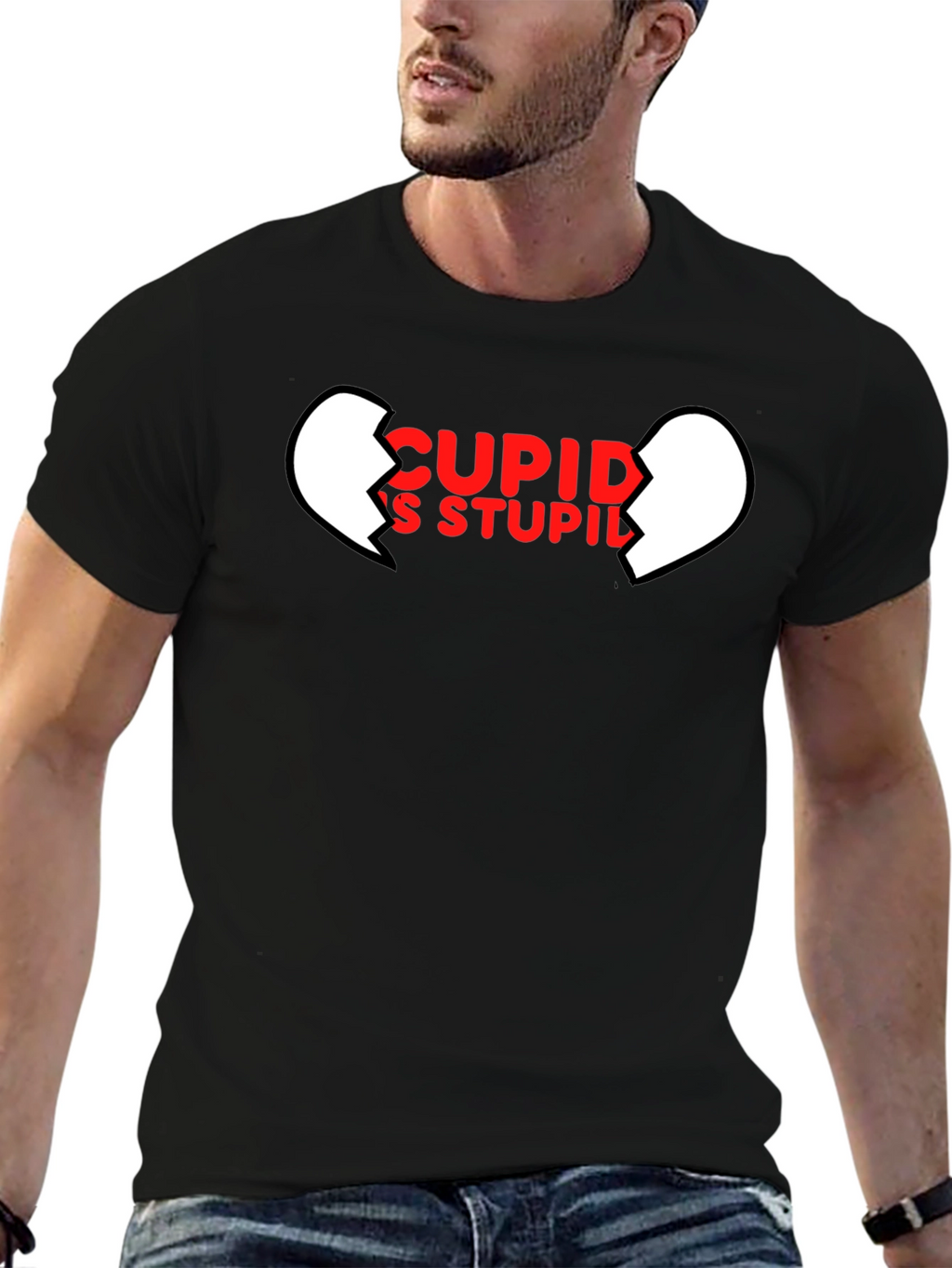 Cupids Stupid Black T-Shirt - Broken Heart Graphic