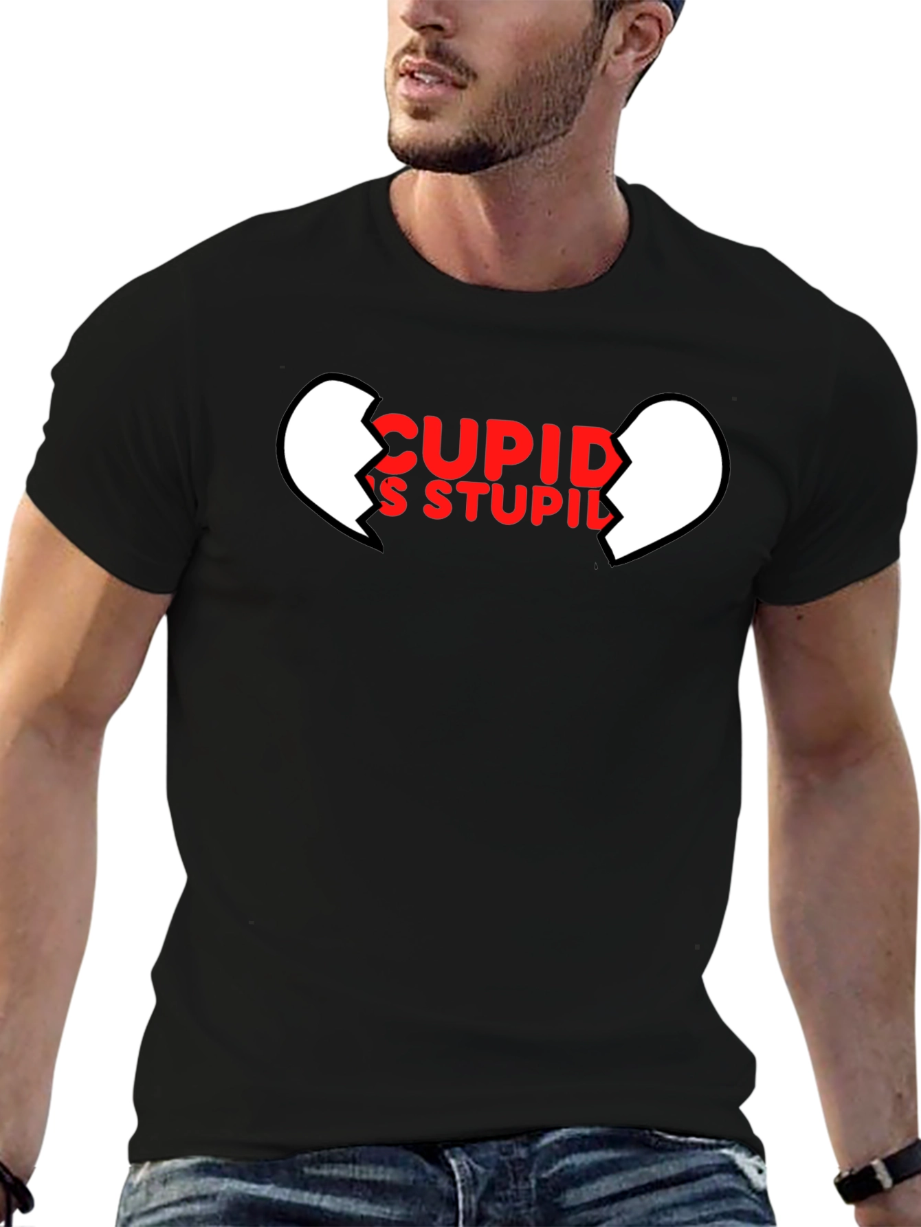 Cupids Stupid Black T-Shirt - Broken Heart Graphic