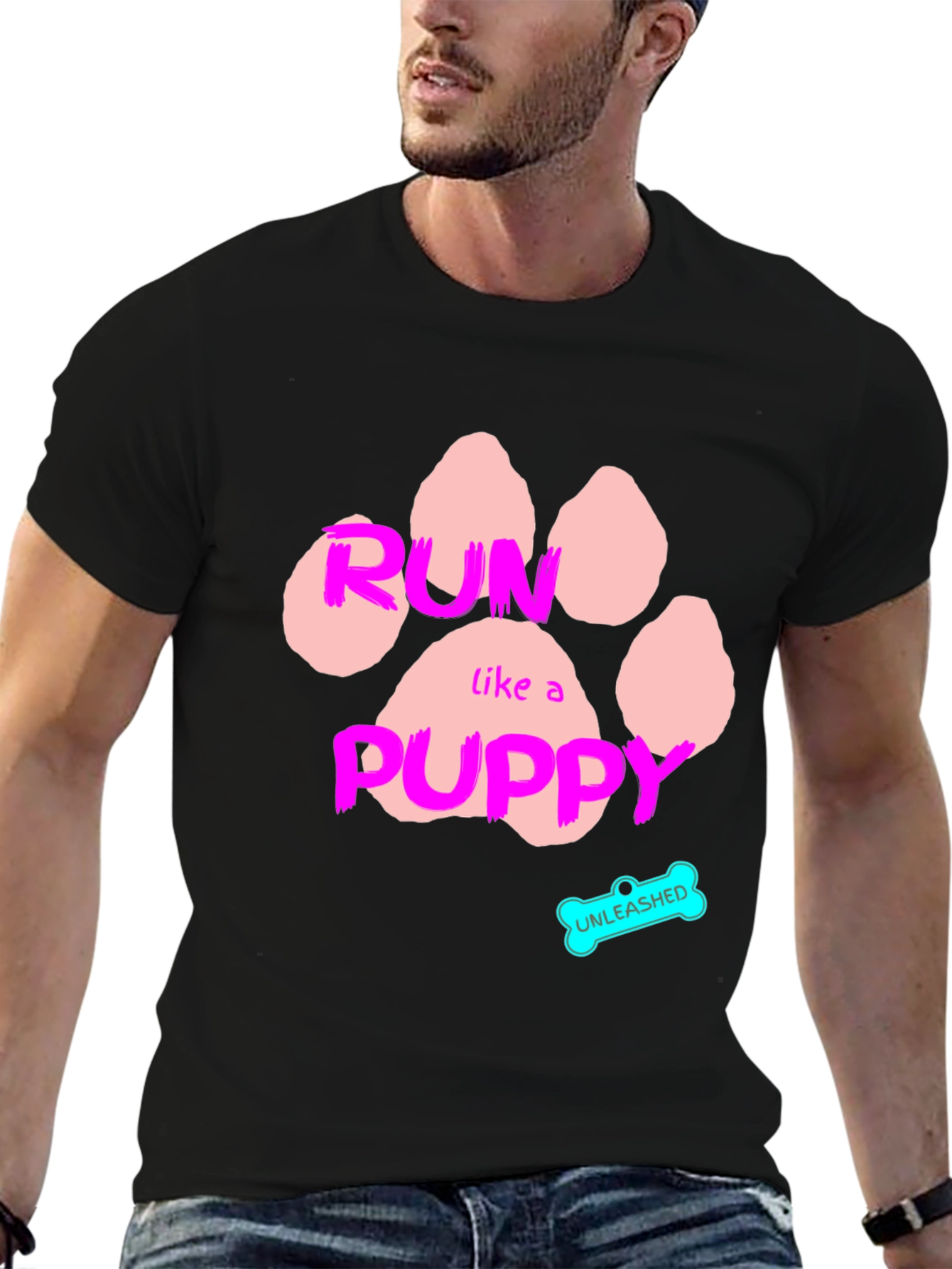 Run Like A Puppy Tee - Unleashed Dog Paw Print Shirt