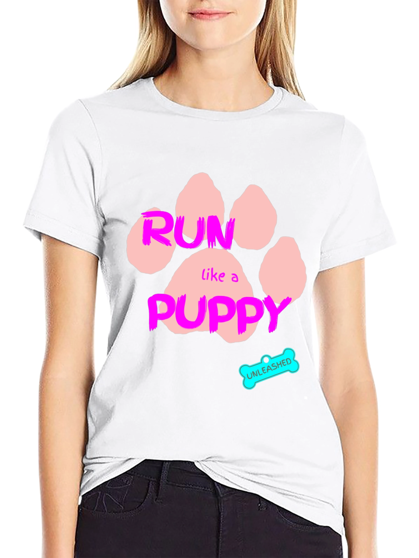 Run Like A Puppy Tee - Unleashed Dog Paw Print Shirt