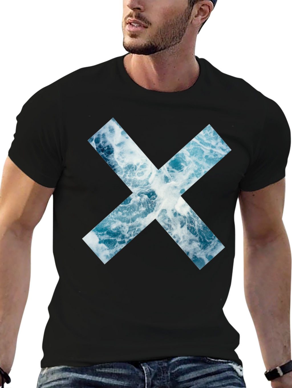 Ocean Wave X Graphic Black T-Shirt