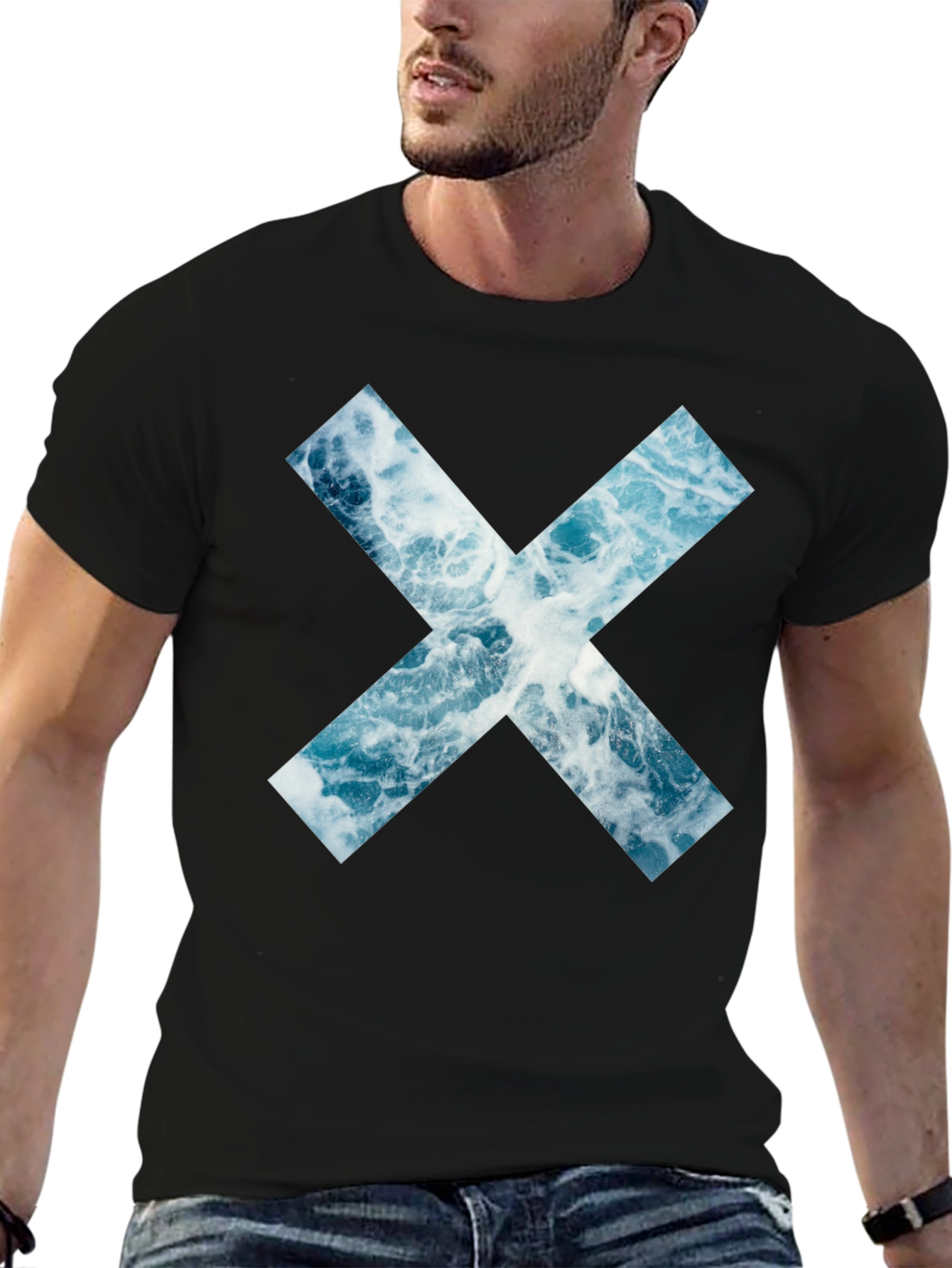 Ocean Wave X Graphic Black T-Shirt