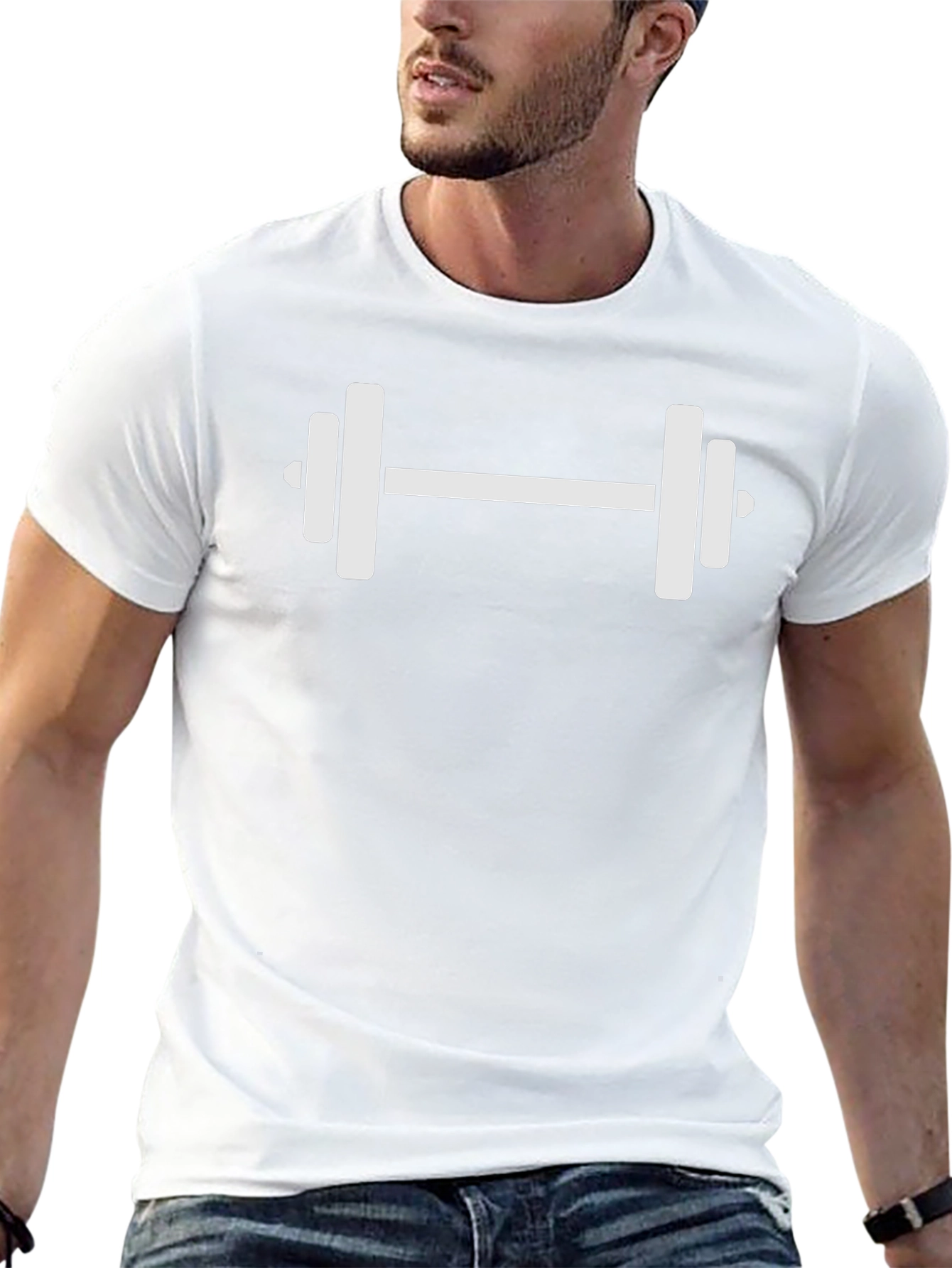 Workout Tee - White Dumbbell Design