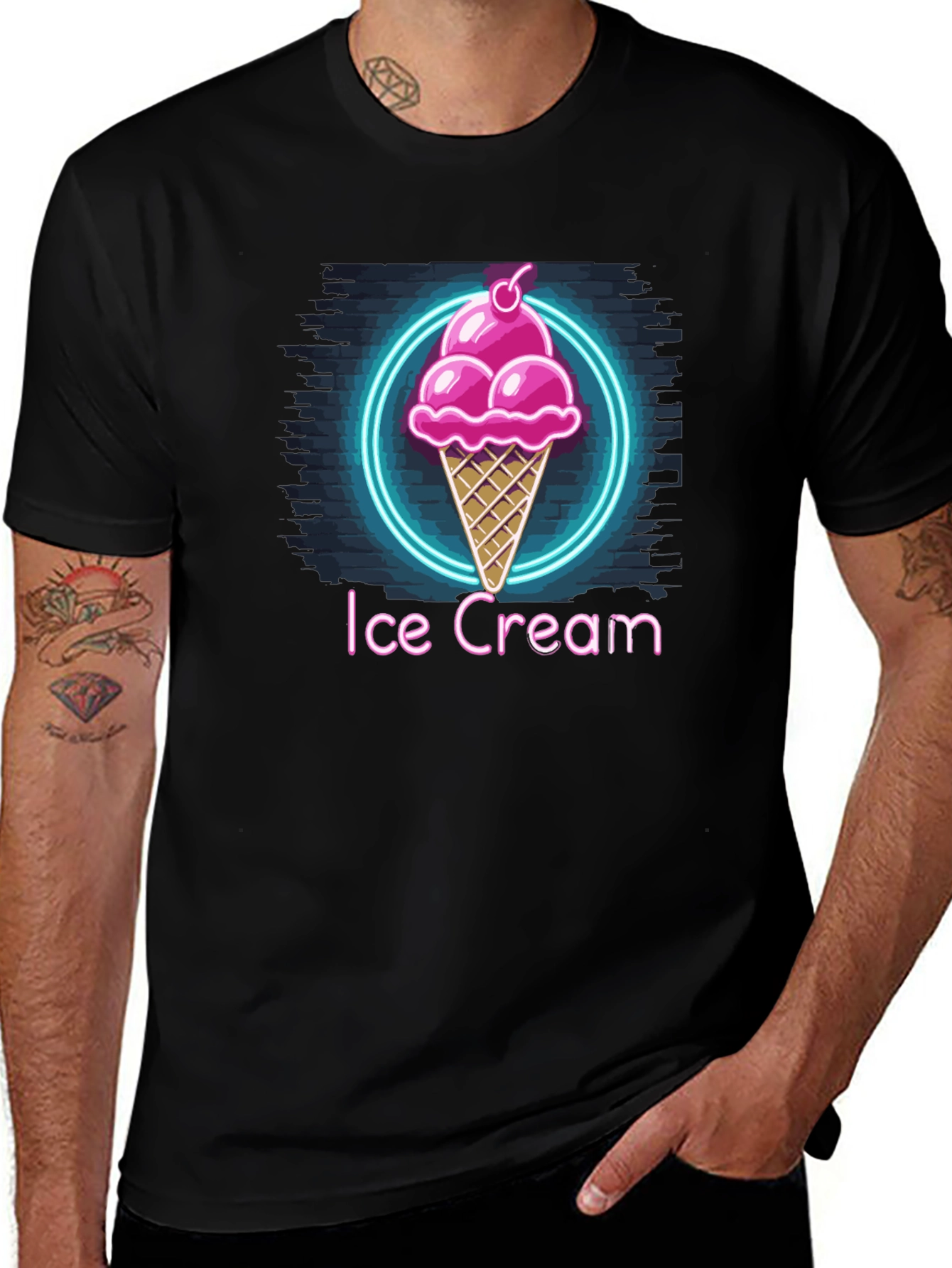Neon Ice Cream Graphic Tee - Trendy Black T-Shirt