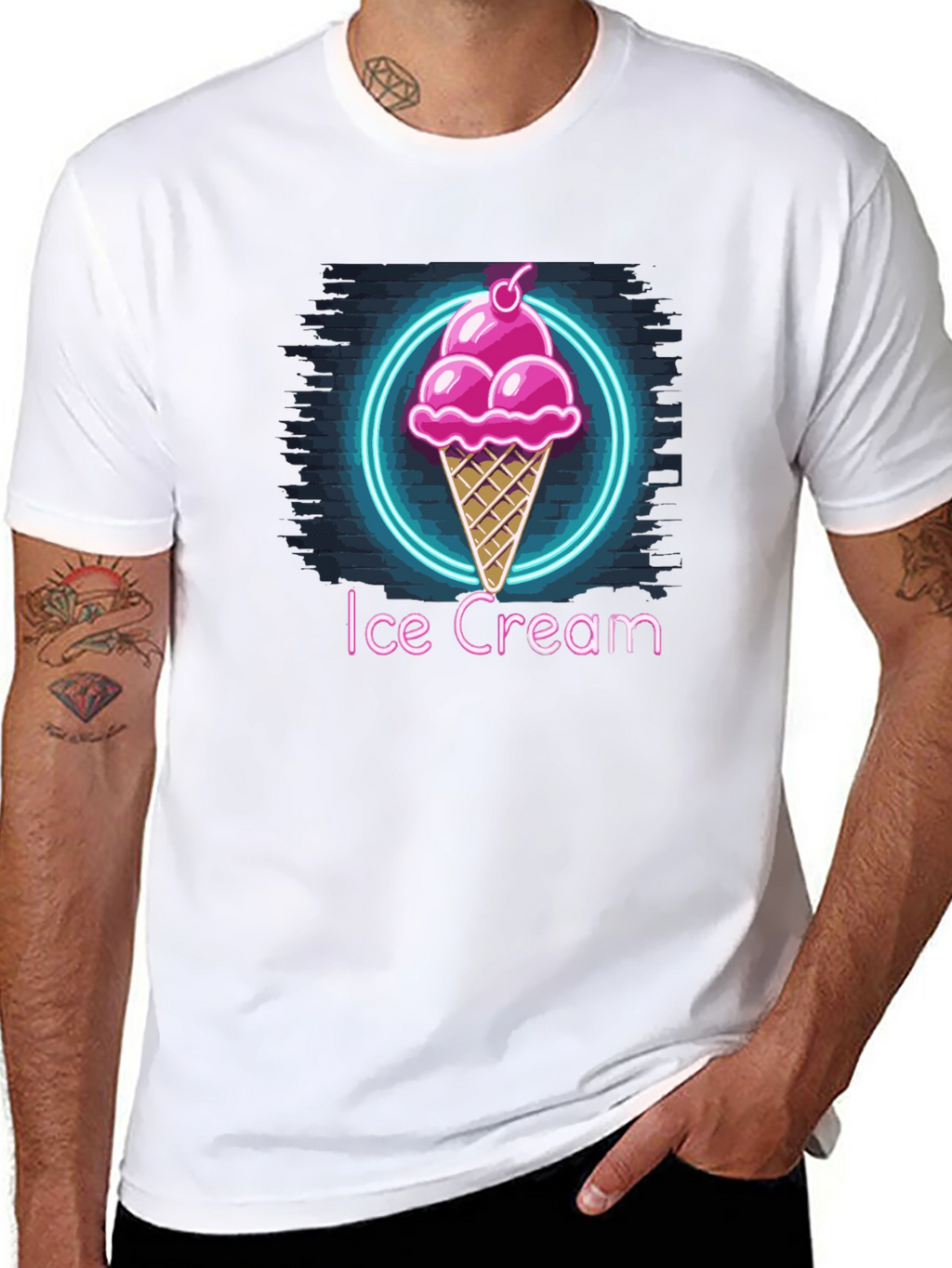 Neon Ice Cream Graphic Tee - Trendy Black T-Shirt