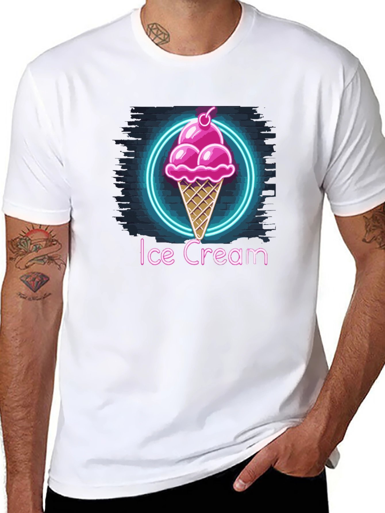 Neon Ice Cream Graphic Tee - Trendy Black T-Shirt